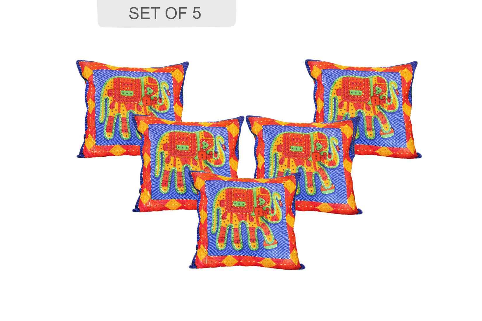 JaipurFabric® Blue Jaisalmer handmade Embroidery with Thread work Elephant Print Cushion cover - view 2