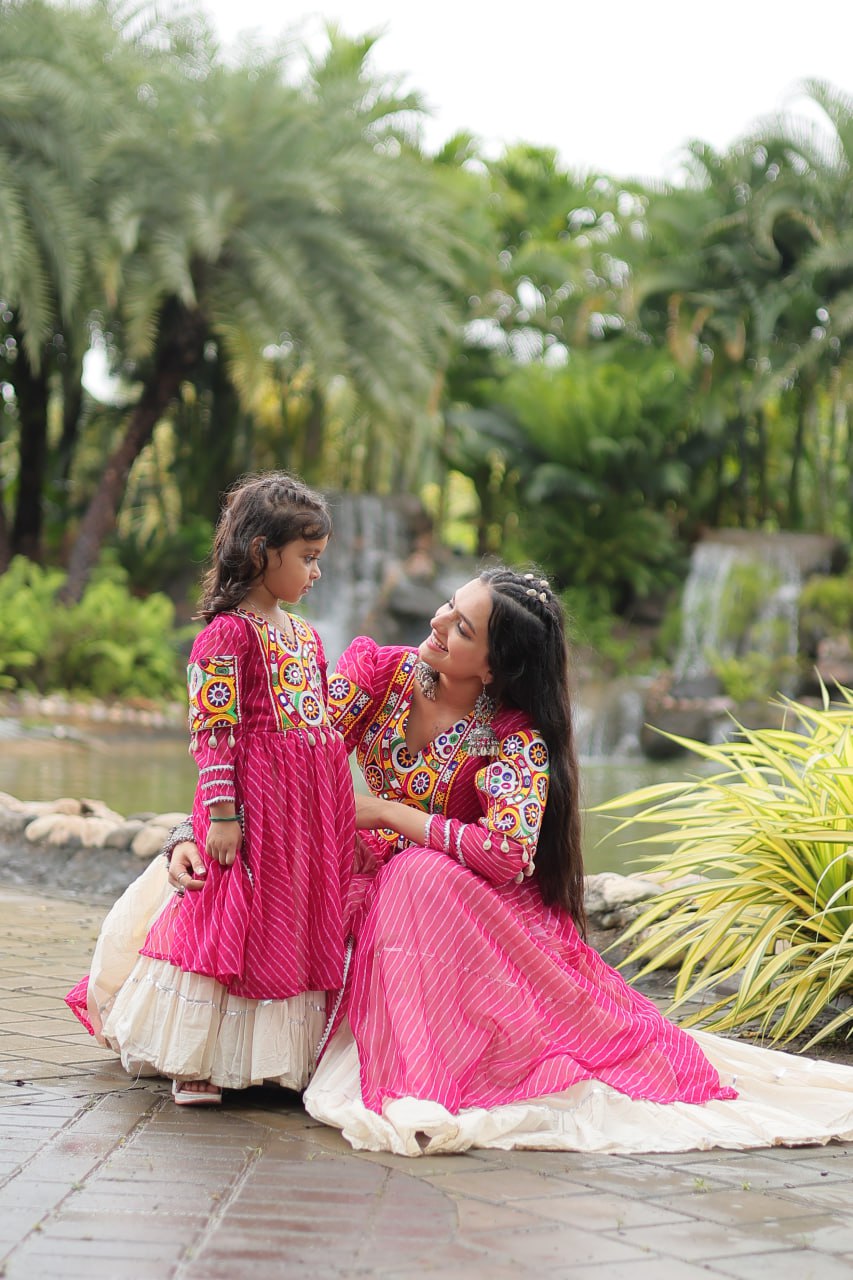 ClothsVilla Magenta Elegant Lehenga and Kurti Combo for Adults & Kids - Full-Stitched Set - view 2