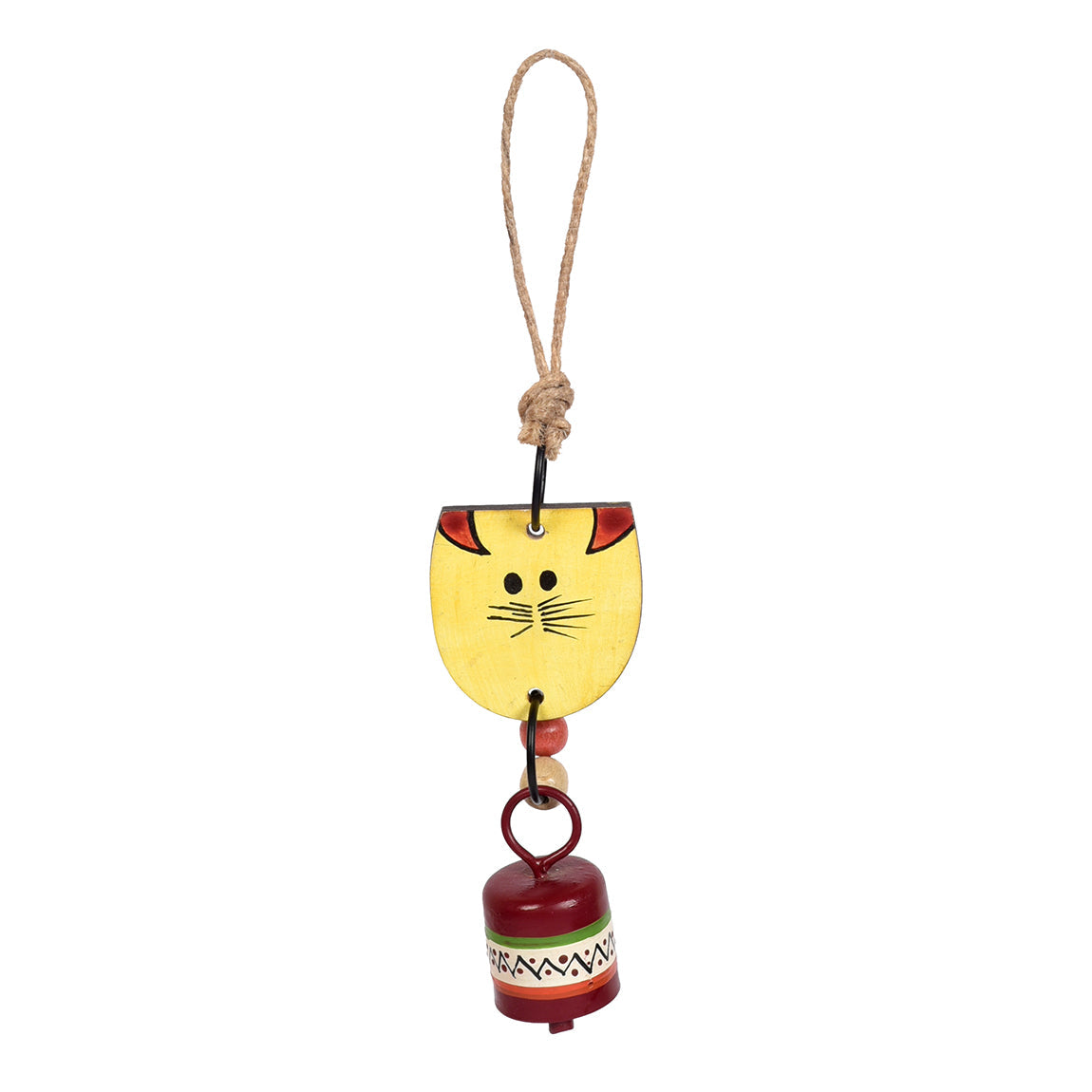 ART CREATIONS BY SUMAN SONTHALIA Aakriti Art Creations Handpainted Yellow Wild Cat Wind Chimes with Metal Bell for Outdoor Hanging and Home Decoration - view 2