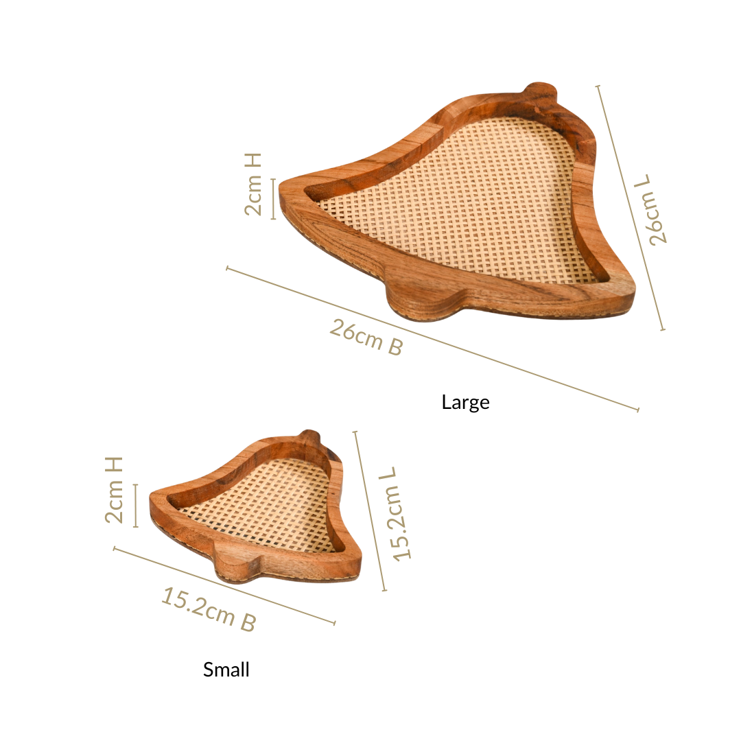 Nestasia Set Of 2 Jingle Bells Wooden Platters With Rattan Weave - view 6