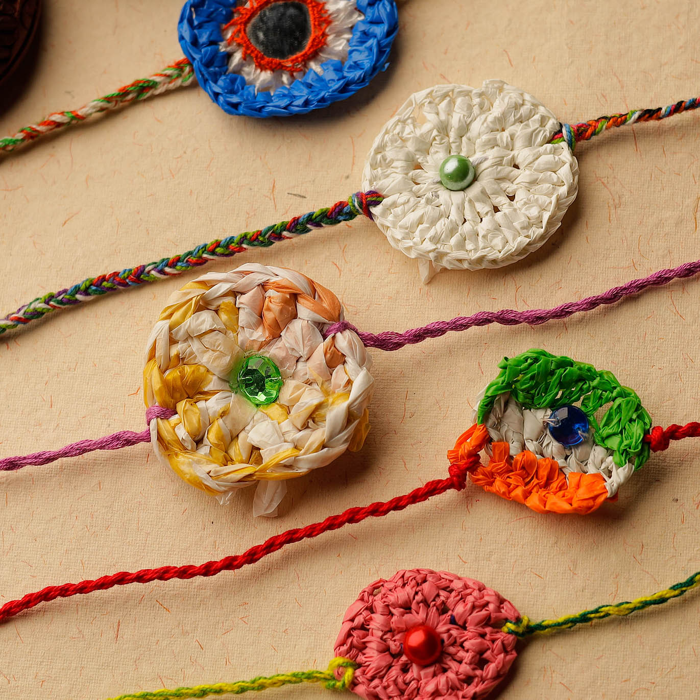 Assorted - Handmade Upcycled Weave Rakhi by Khamir (Set of 5) 99 - view 2