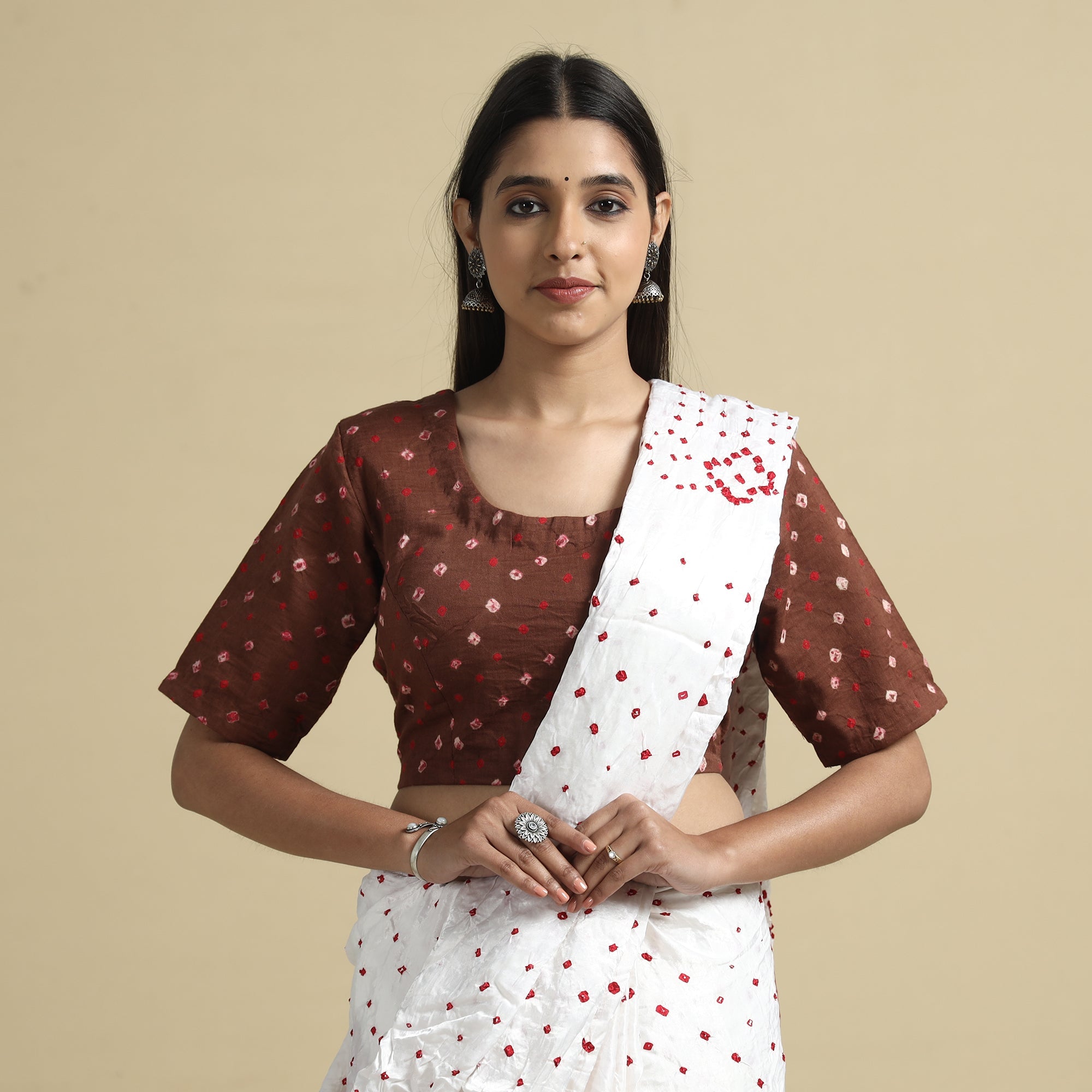 ITOKRI CASUALS Brown - Bandhani Tie-Dye Cotton Stitched Blouse