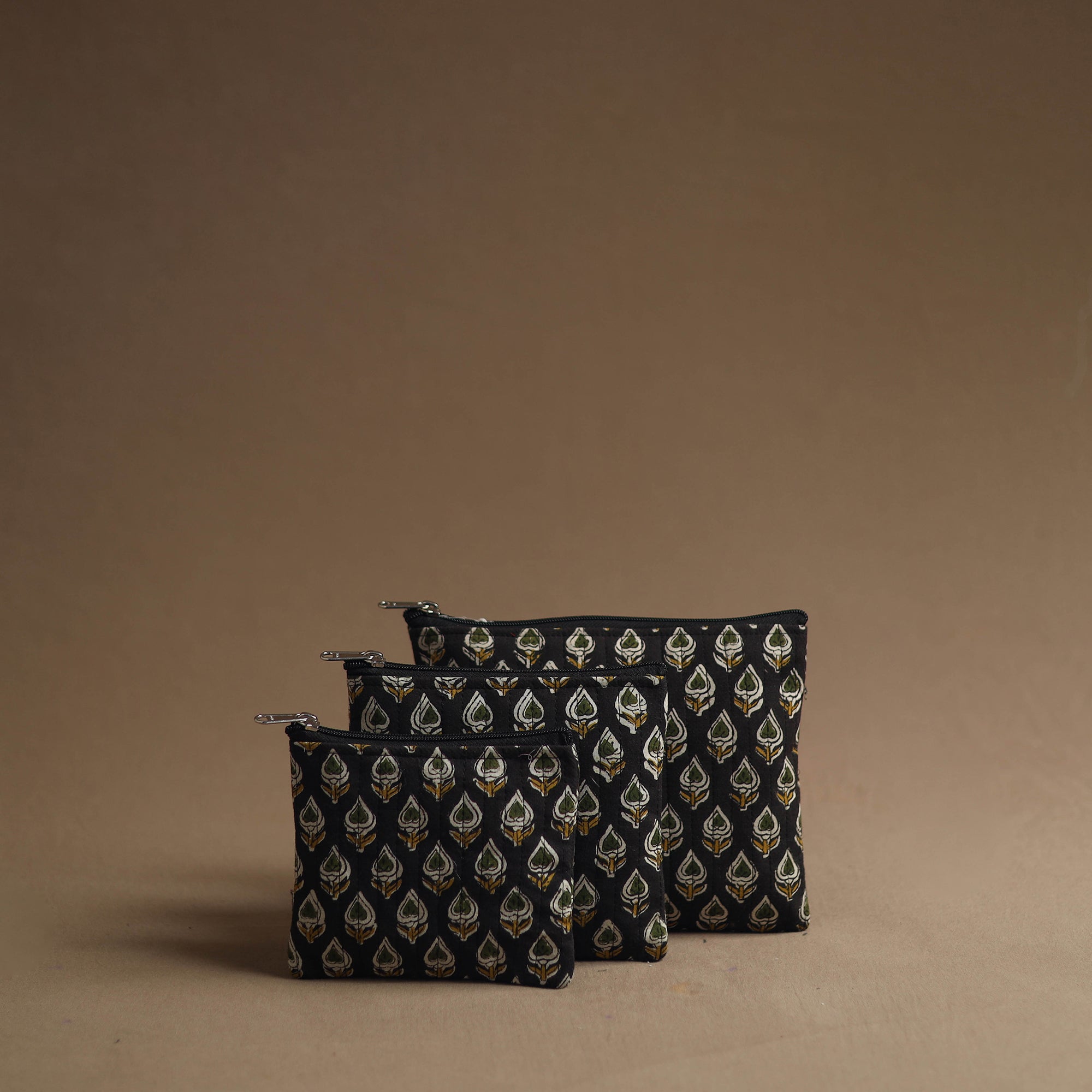 NOORI BAZAR Black - Handmade Cotton Multipurpose Utility Pouches (set of 3) 08