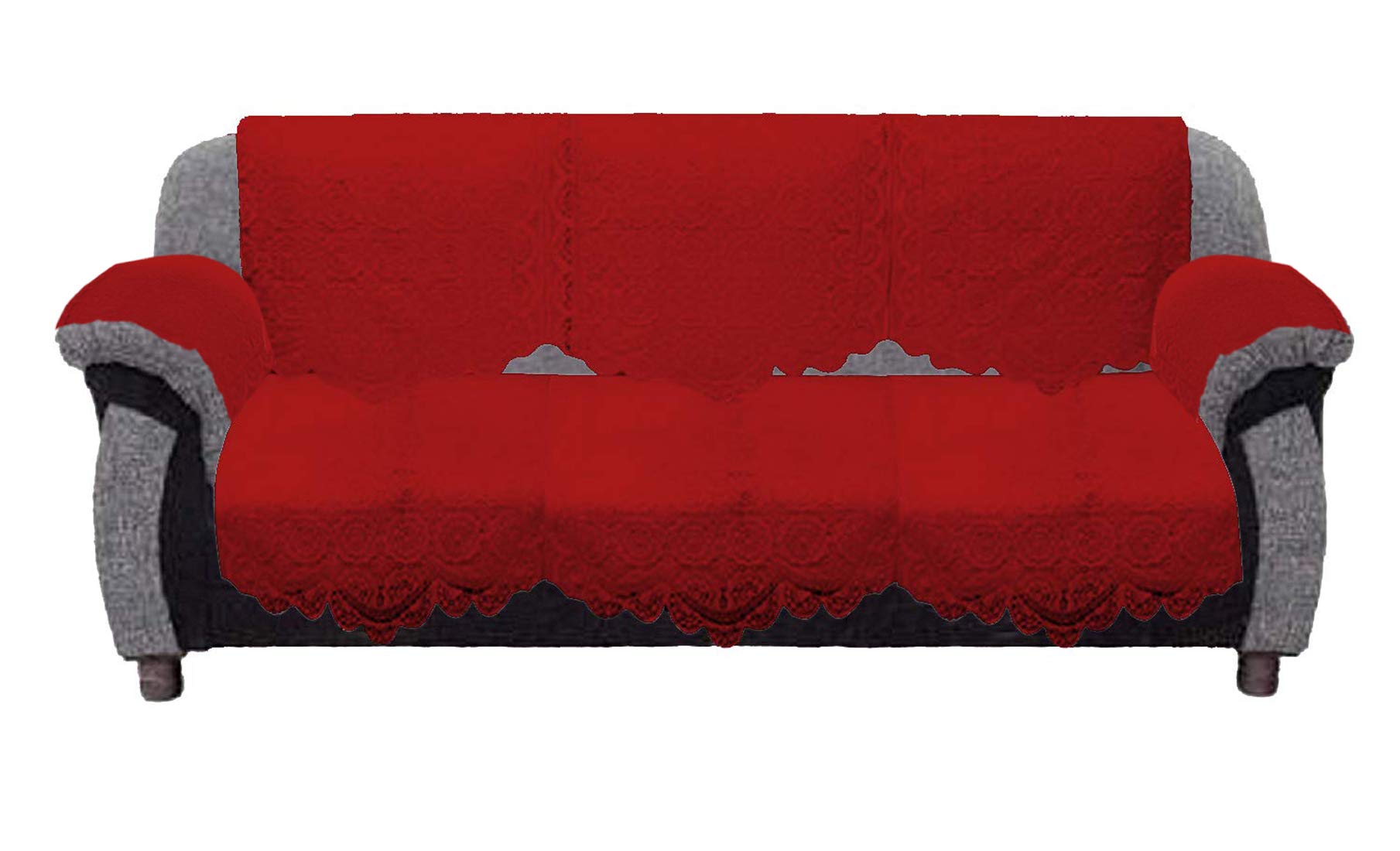 Kuber Industries Square Design Cotton Solid 5 Seater Sofa Cover Set with 6 Pieces Arms Cover KUBMART11949, 178 x 74 x 1 cm - Set of 16 (Maroon) - view 3