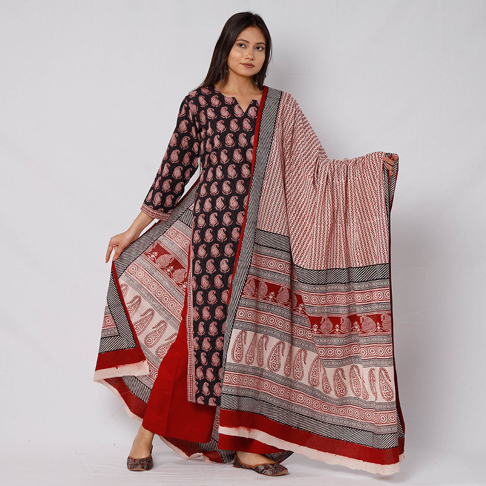 Palazzo dupatta set – ITOKRI CASUALS Black - Bagh Block Printed Cotton Kurta with Palazzo & Dupatta Set