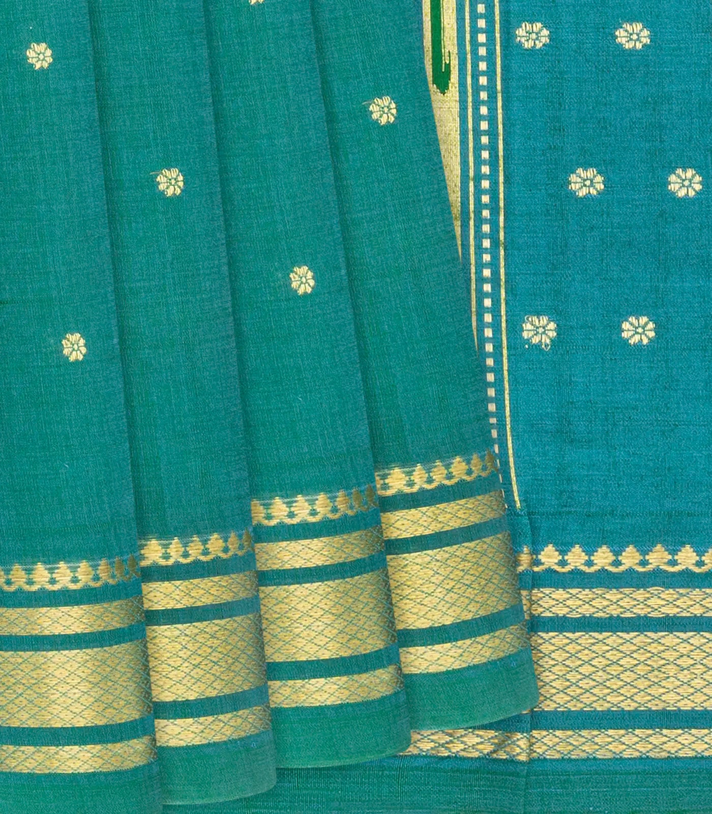 RmKV Sea Green Handloom Paithani Silk Saree With Kamalam Buttas-Sea Green