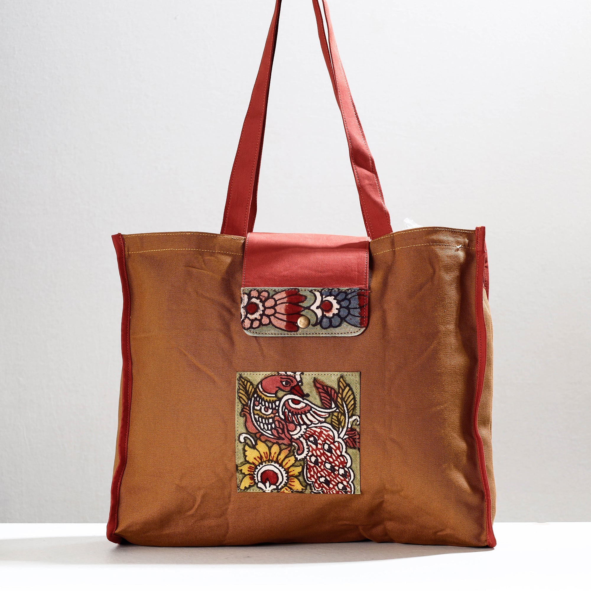 DWARAKA PLUS Brown - Handpainted Kalamkari Natural Dyed Cotton Shoulder Bag