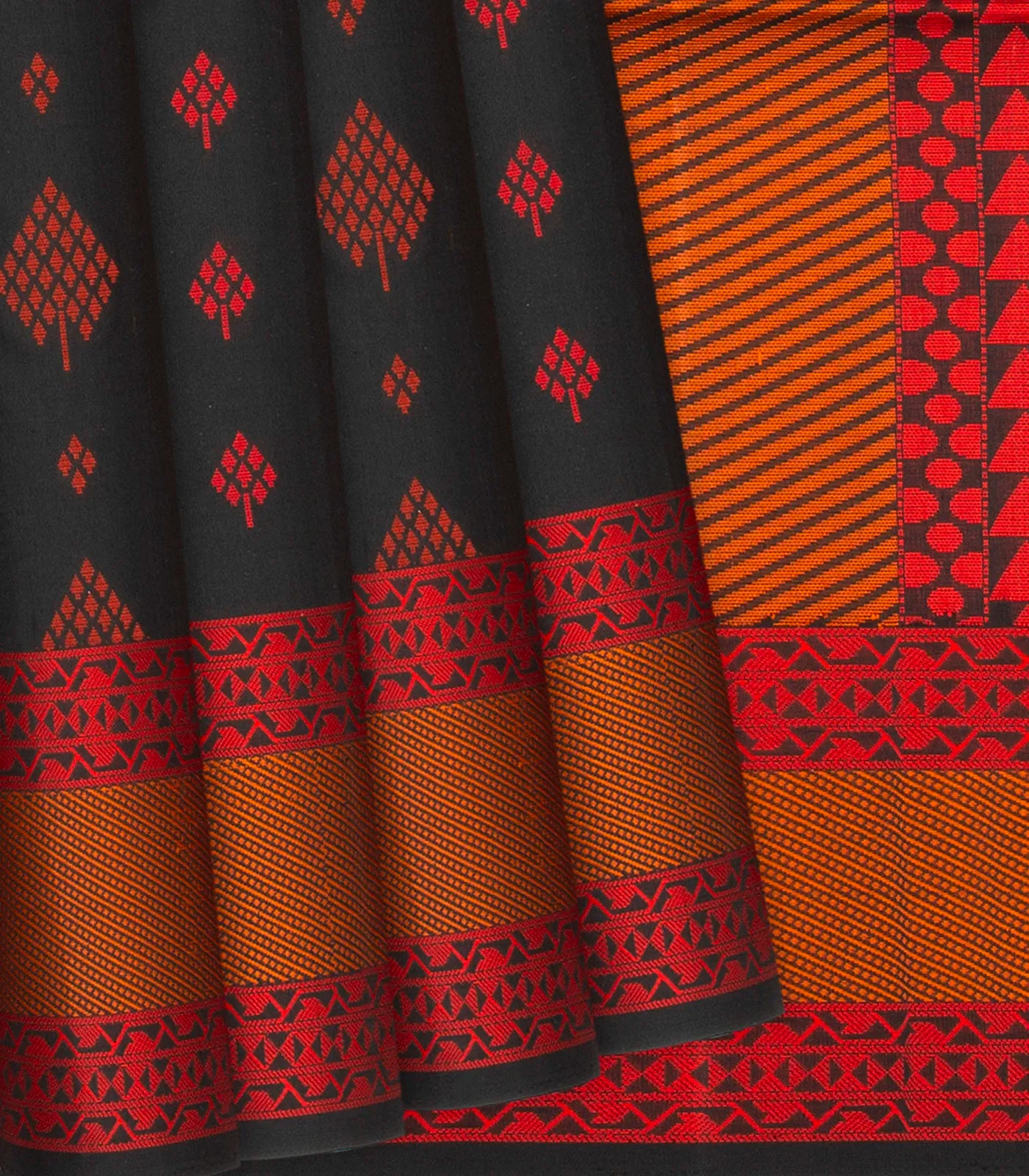 RmKV Black Handloom Soft Silk Saree With Geometric Floral Motifs-Black