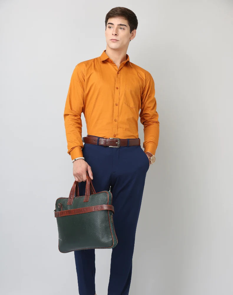 BlackTree Frankshop Classic Pure Cotton Mustard Color Blend Solid Shirts - view 3