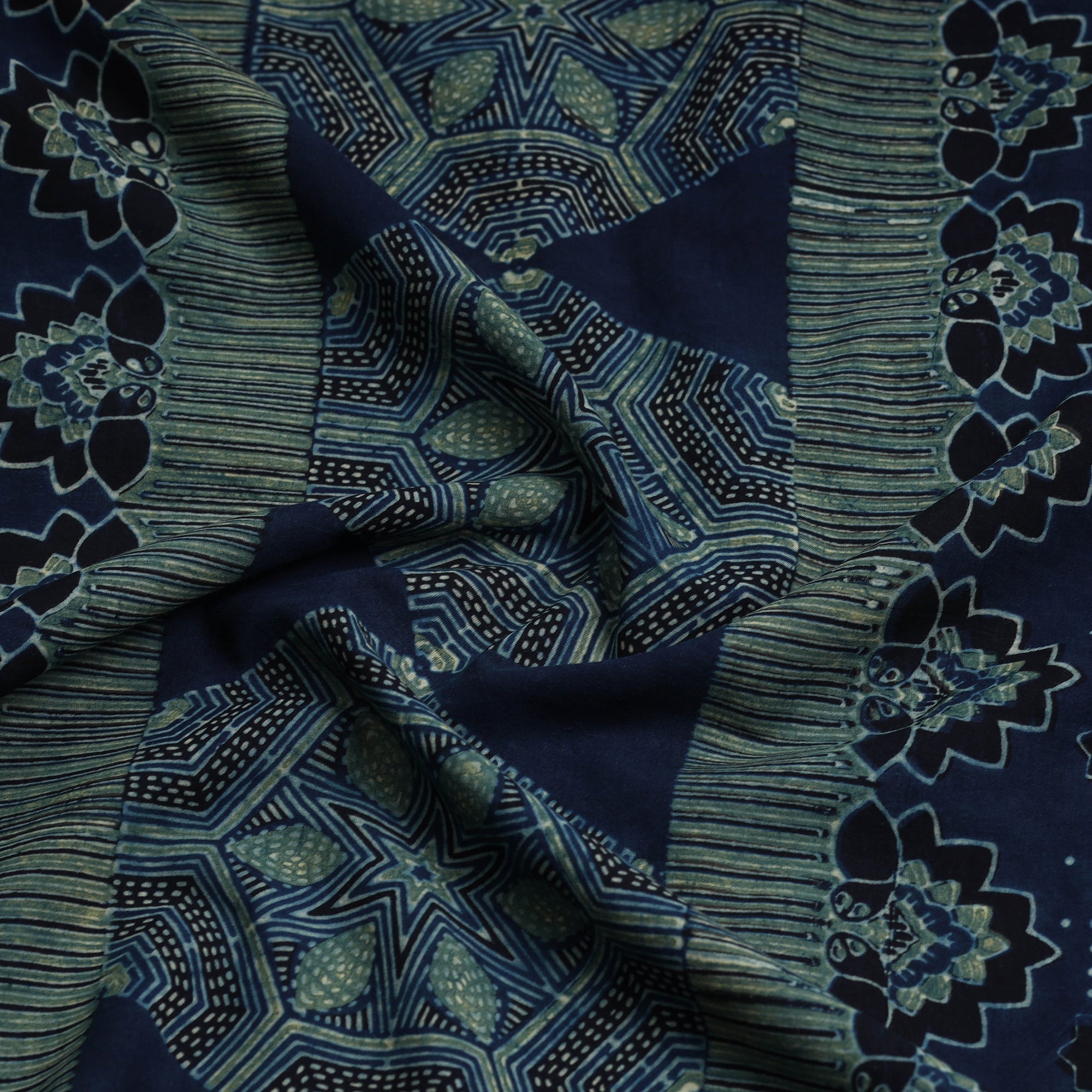 RIYAZ ABDULMAJID KHATRI - AJRAKH Blue - Ajrakh Block Printed Cotton Kurta Material - 3 meter - view 2