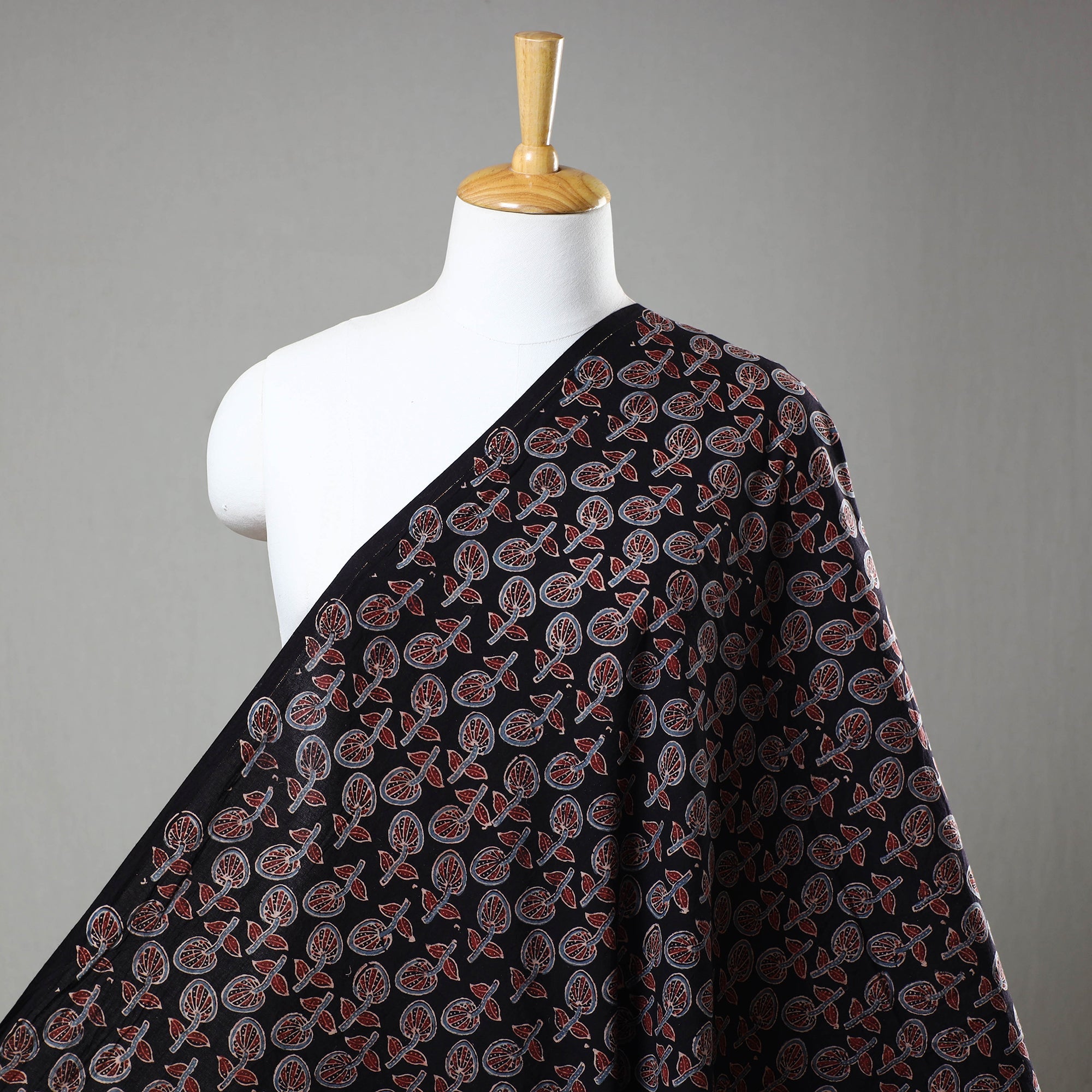 RIYAZ ABDULMAJID KHATRI - AJRAKH Black - Block Print Cotton Ajrakh Fabric 02