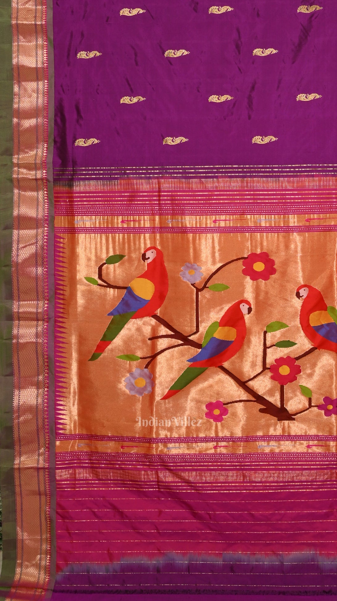 IndianVillèz Purple Peacock Butti Paithani Silk Saree - view 3