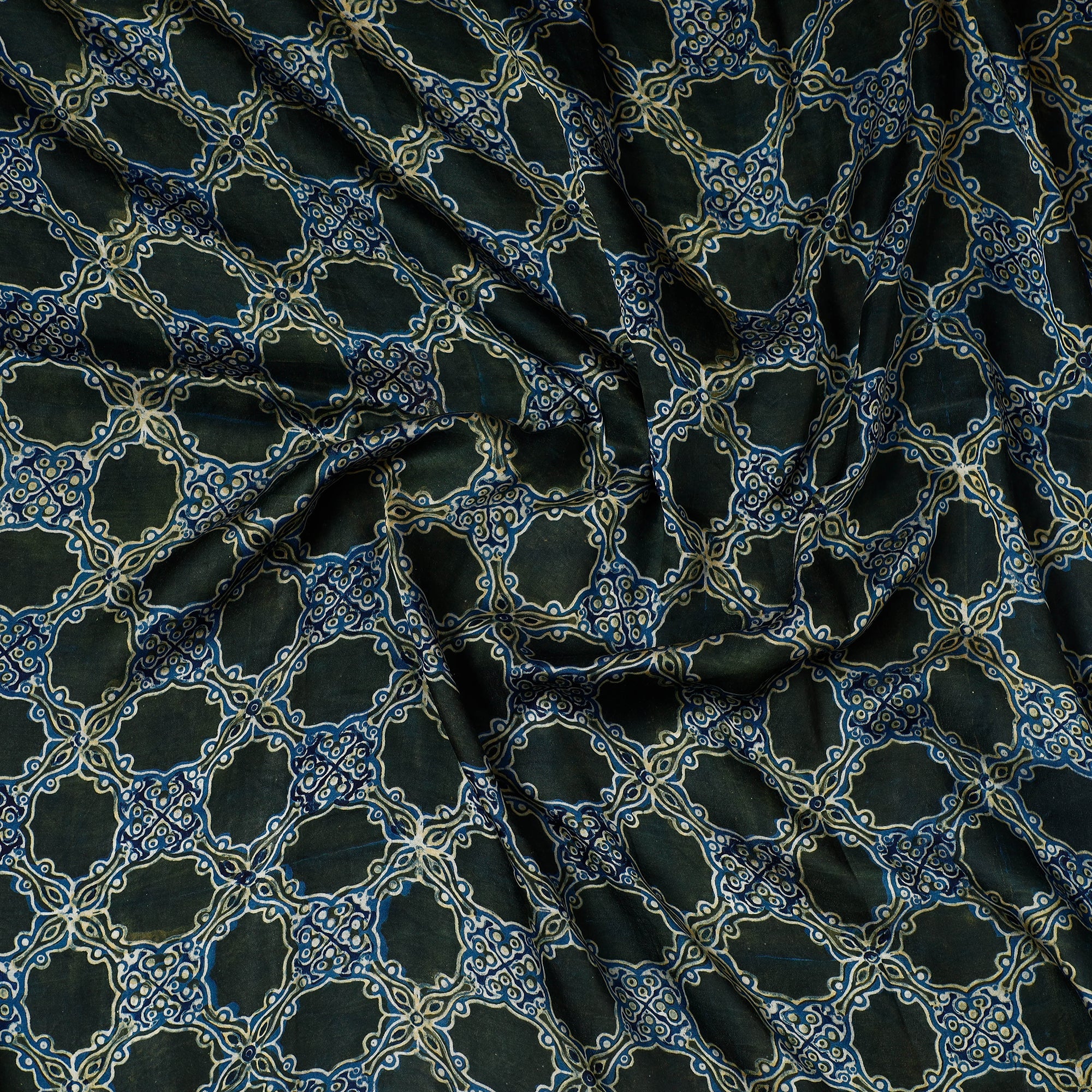 KACHCHH JI CHHAAP Blue - Ajrakh Block Printed Modal Silk Precut fabric - (0.8 meter) - view 2
