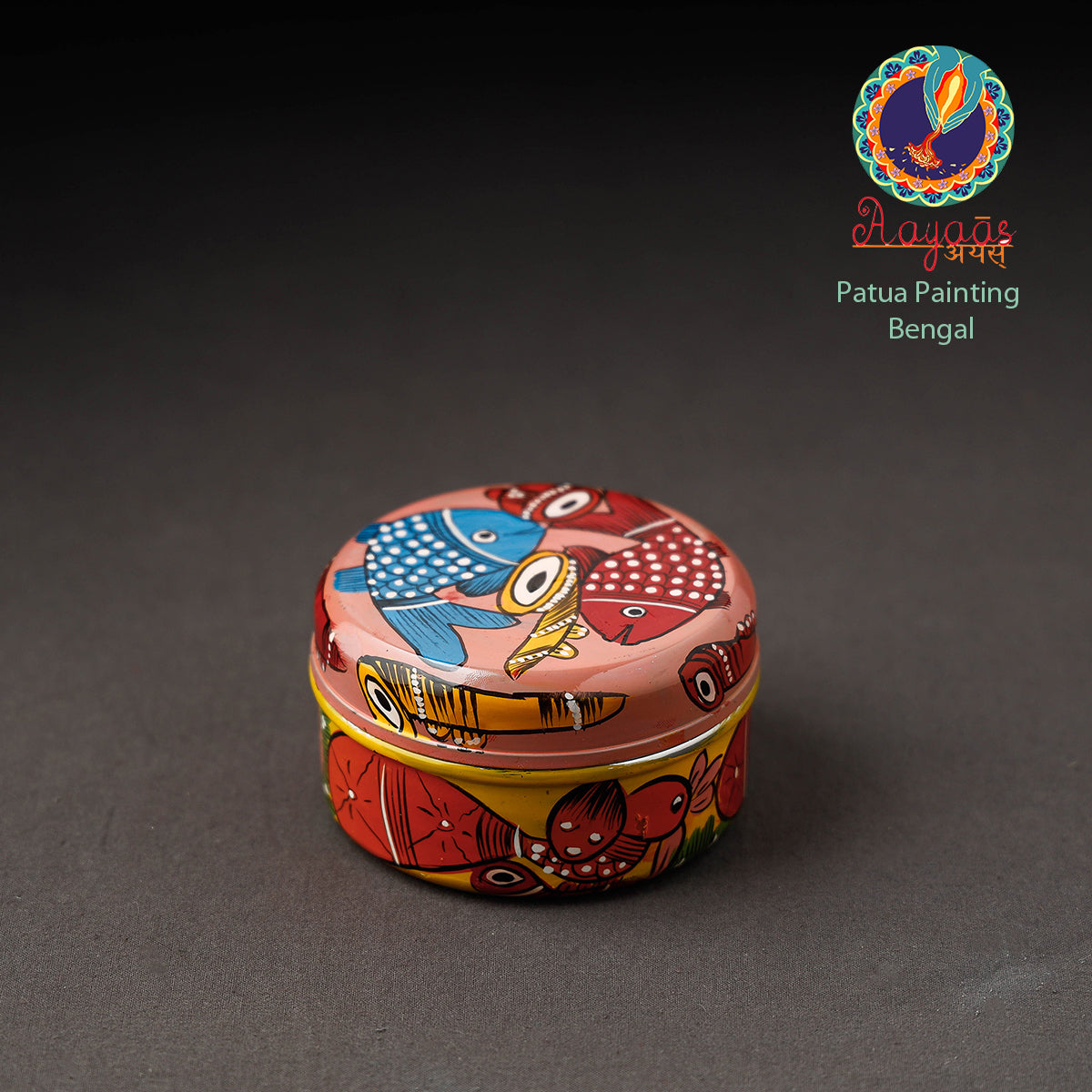 AAYAAS Bengal Patua Handpainted Stainless Steel Multi Utility Container