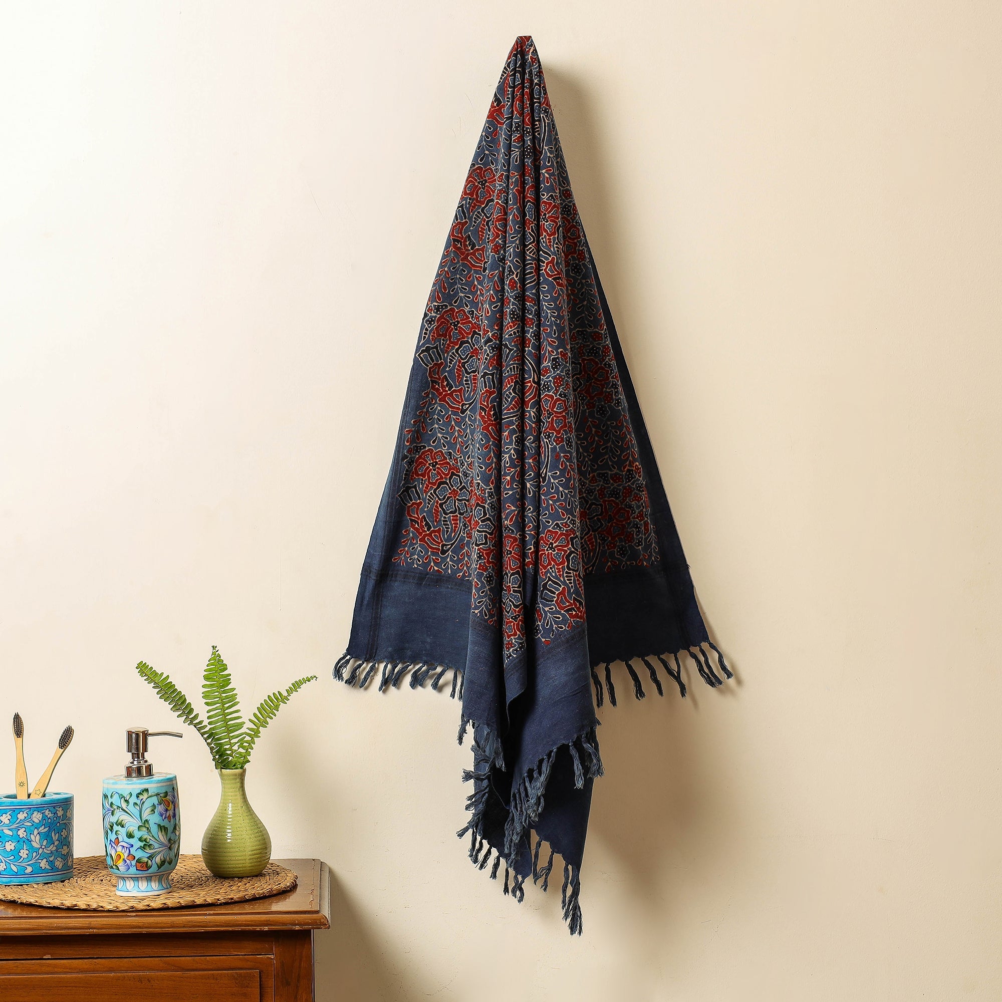 KACHCHH JI CHHAAP Blue - Block Print Cotton Ajrakh Handloom Towel