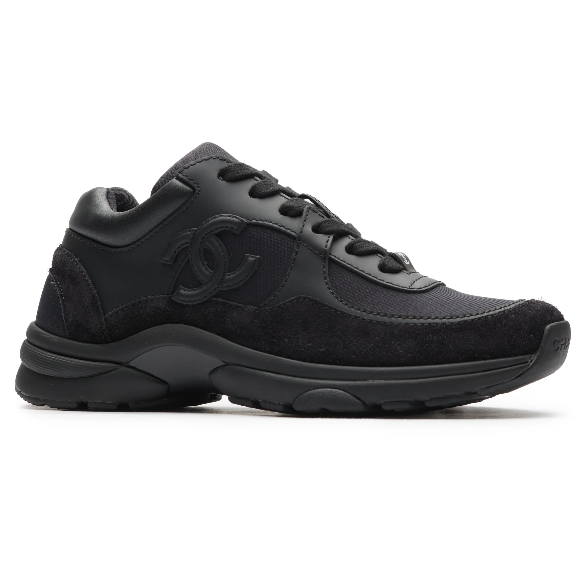 Chanel CC Logo Suede Triple Black Sneaker - view 2