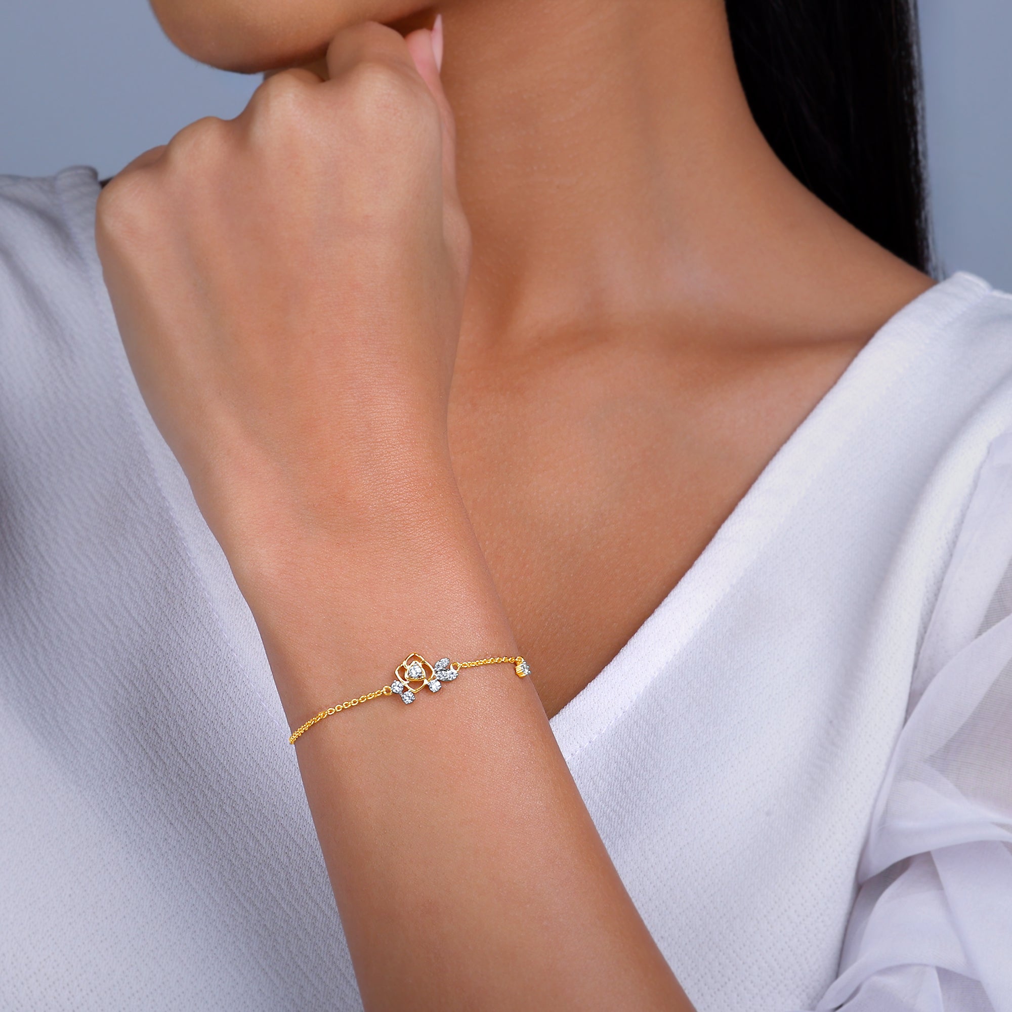 GIVA Jewellery Gold Floral Rhapsody Diamond Bracelet - view 3