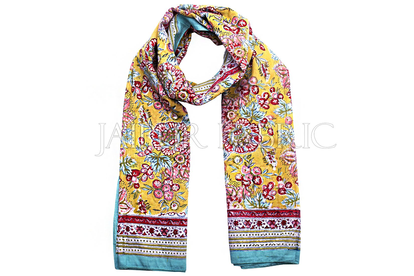 JaipurFabric® Bice Border Beige Base Floral Print Cotton Scarf