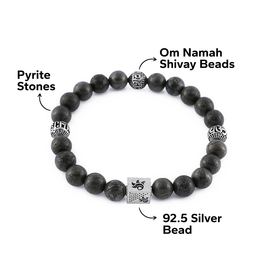 Prinjal Jewellers Pyrite with Om Namah Shivay Silver Beads Bracelet - view 5