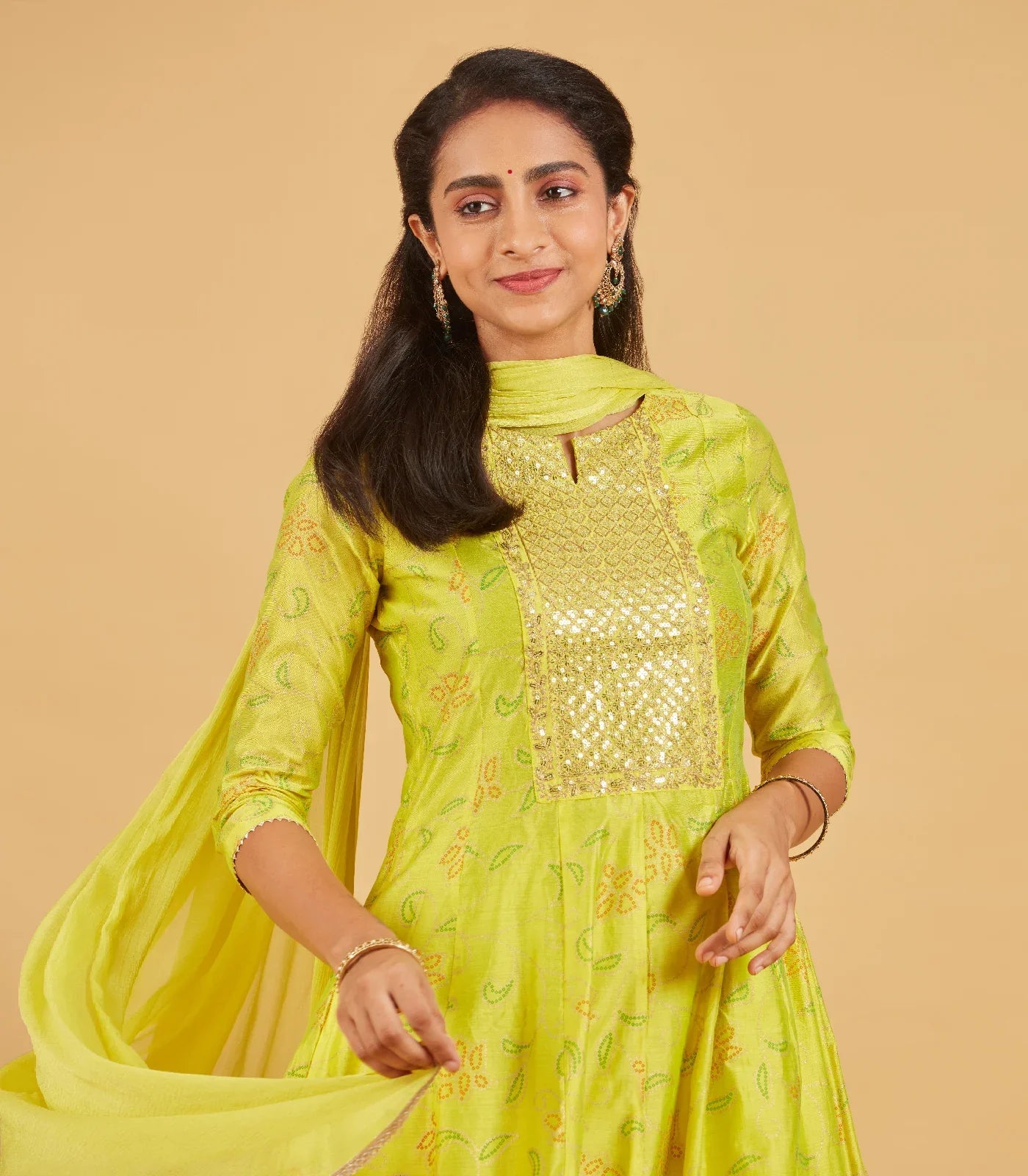 RmKV Yellow Green Kurta Set With Matching Dupatta - view 4