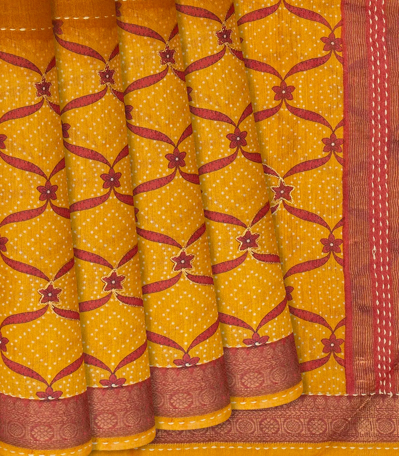 RmKV Oil Mustard Woven Tussar Silk Saree Printed With Floral Motifs-OIL MUSTARD
