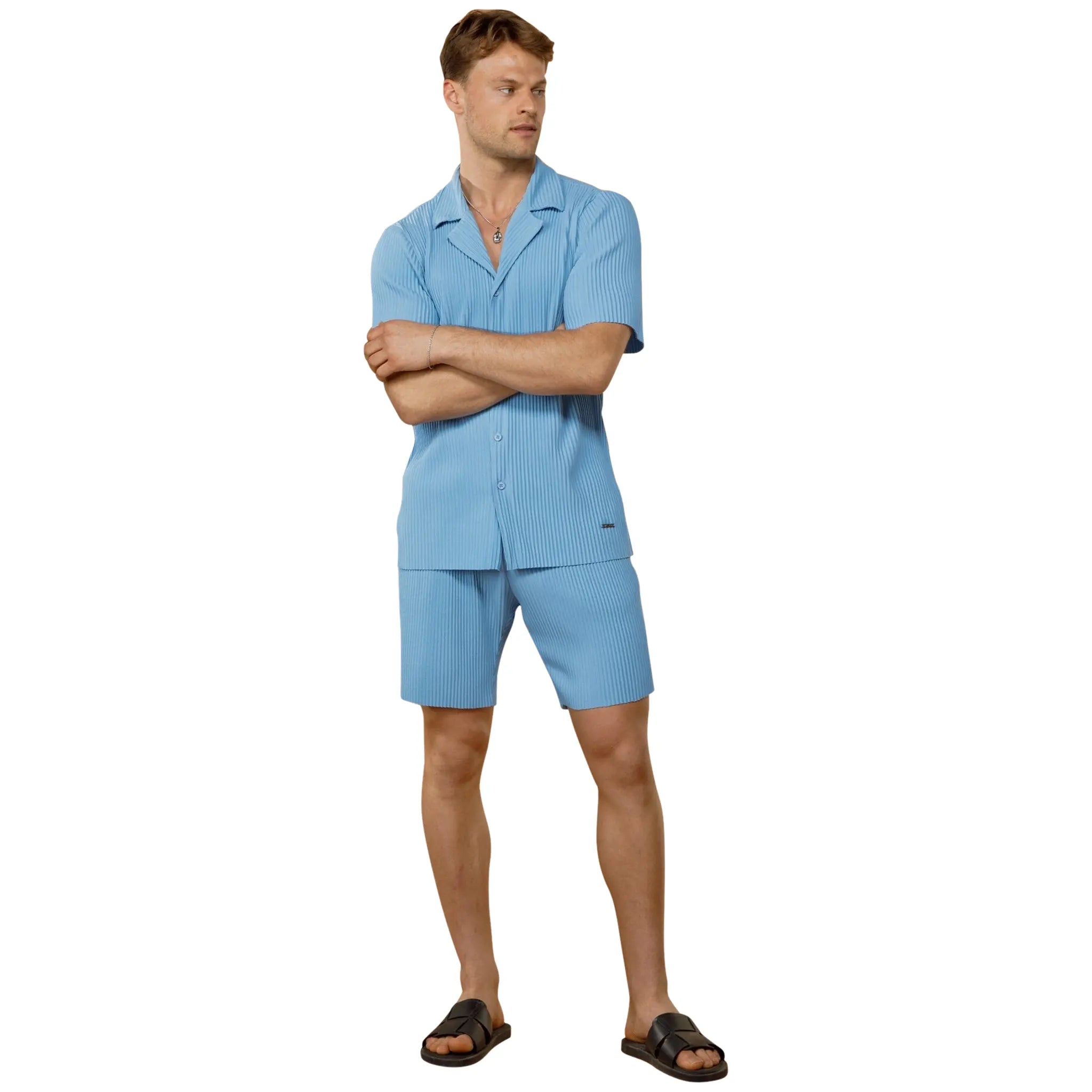 Belier Pleated Light Blue Resort Shirt & Shorts - view 2