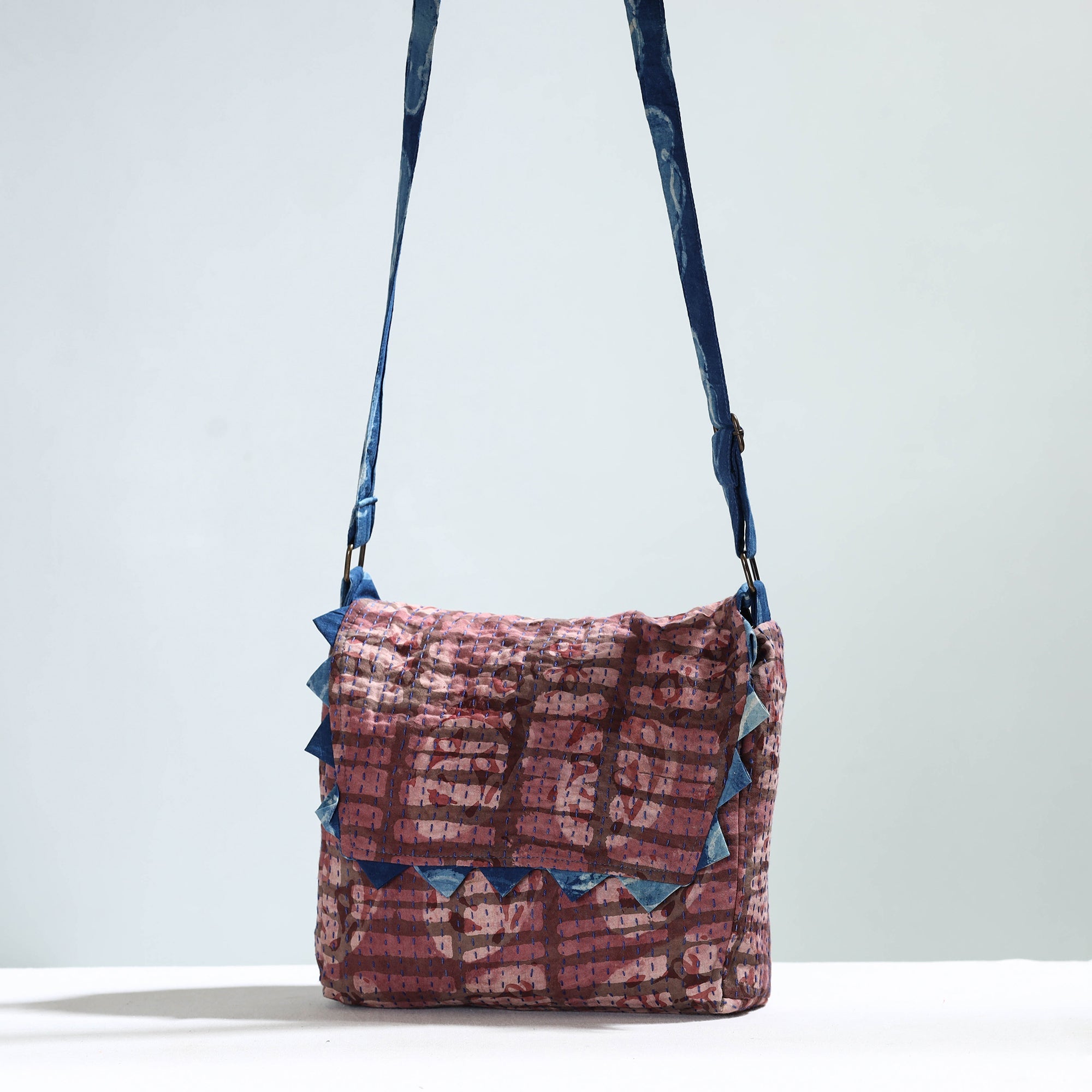 Brown - Jugaad Handmade Running Stitch Cotton Flap Sling Bag - view 3