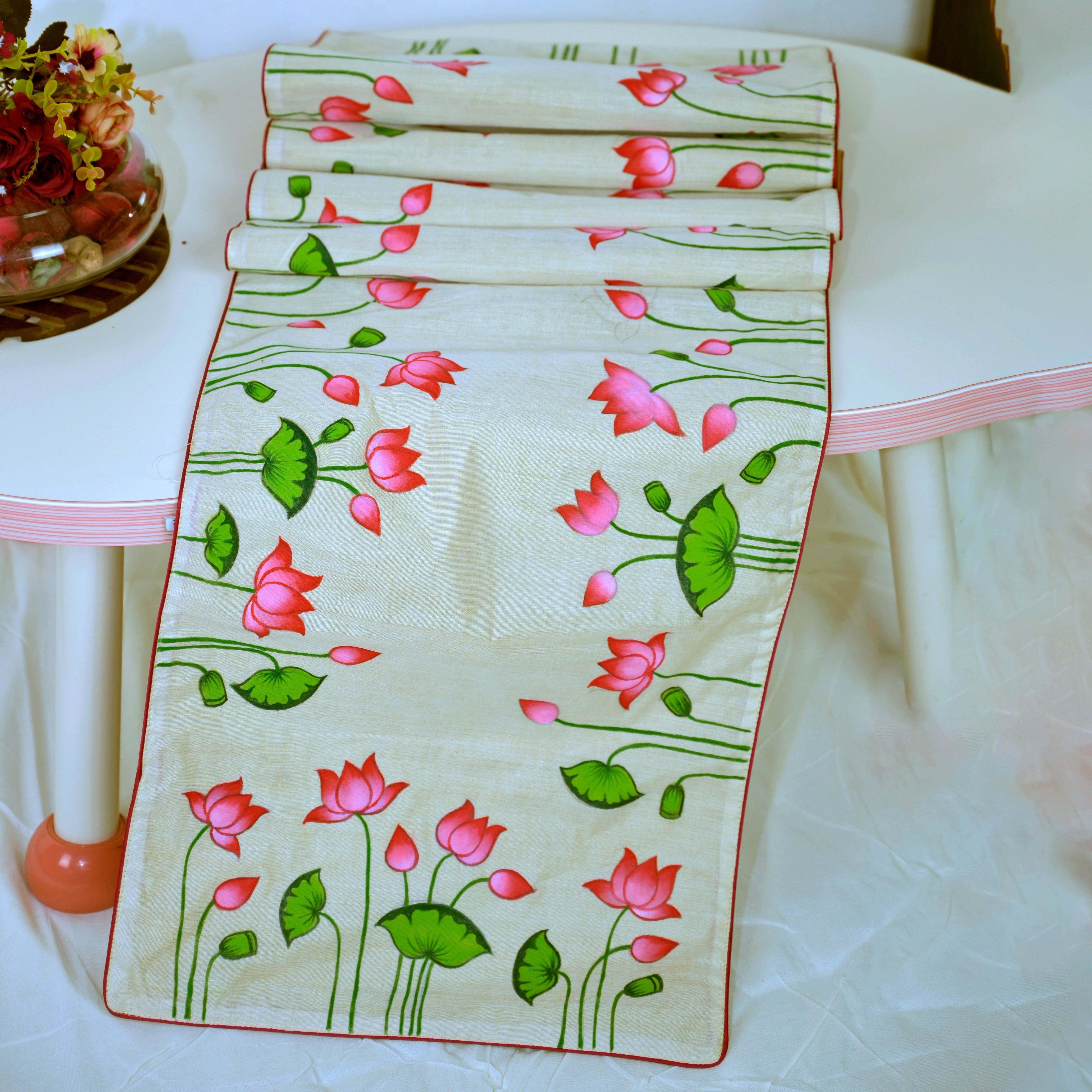 DIORAMA DESIGNS Madhubani Handpainted Chanderi Table Runner & Table Mats Set - view 6