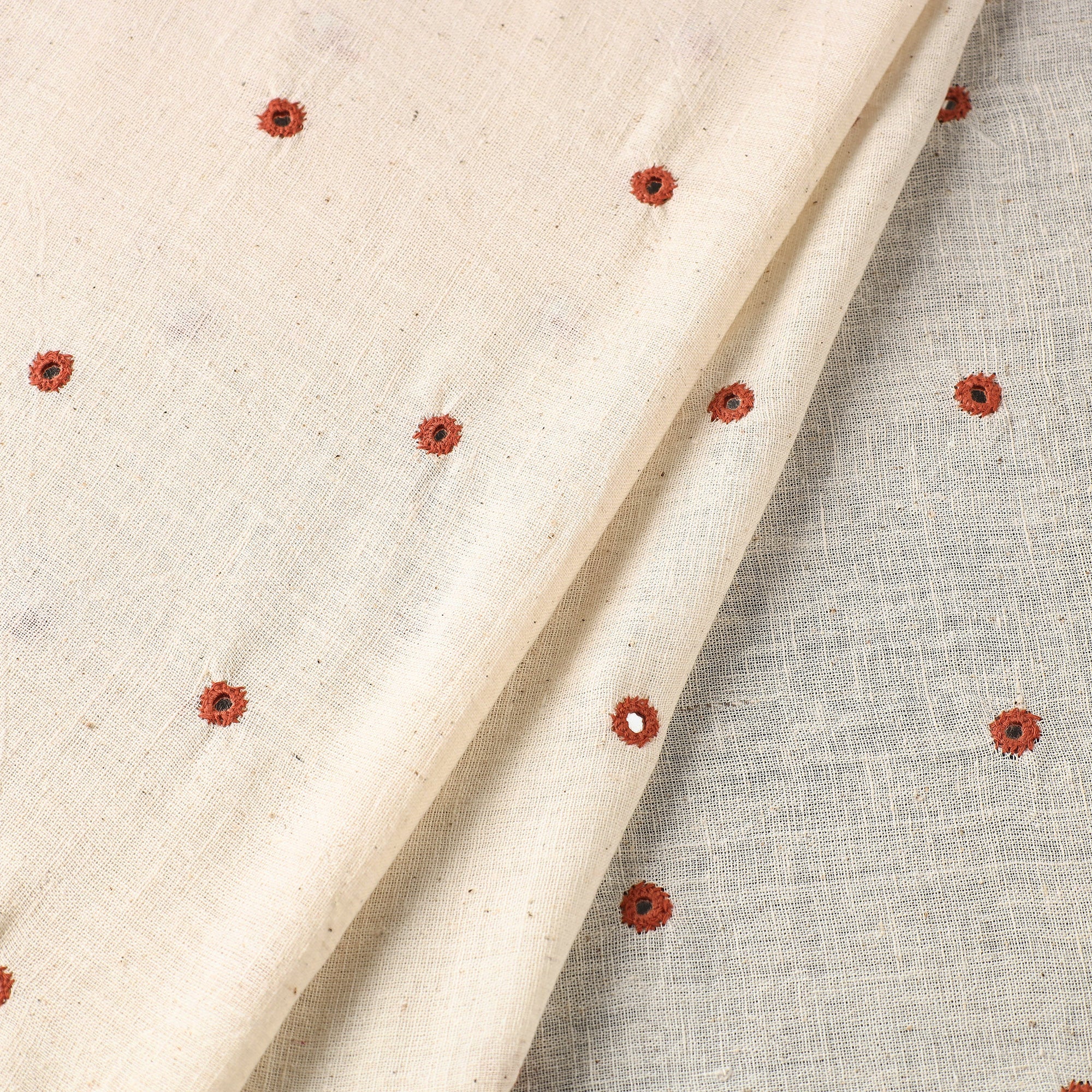 KACHCHH JI CHHAAP Beige - Organic Kala Cotton Handloom Mirror Work Fabric - view 2