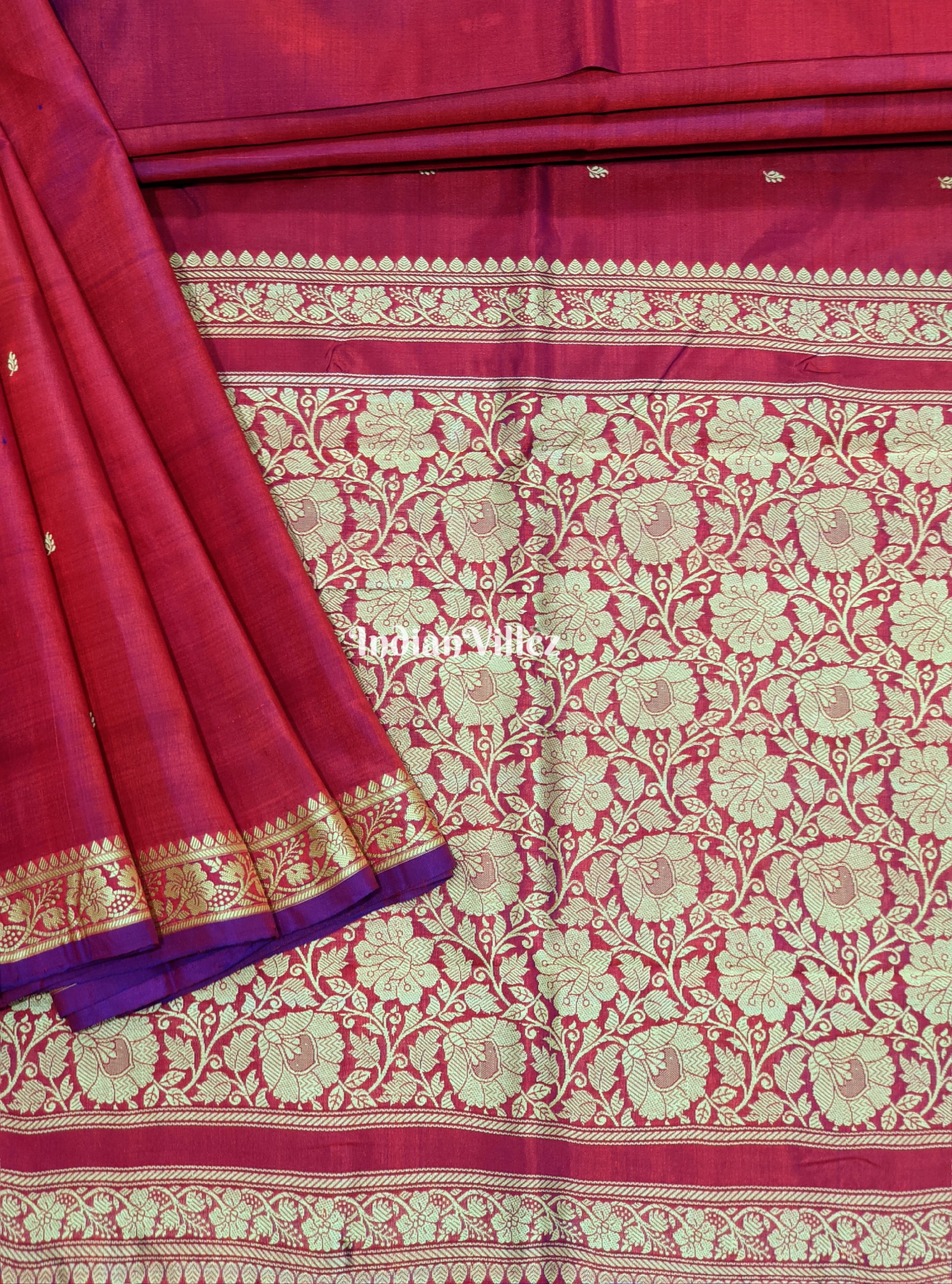 IndianVillèz Red Violet Dual Tone Floral Katan Silk Banarasi Saree