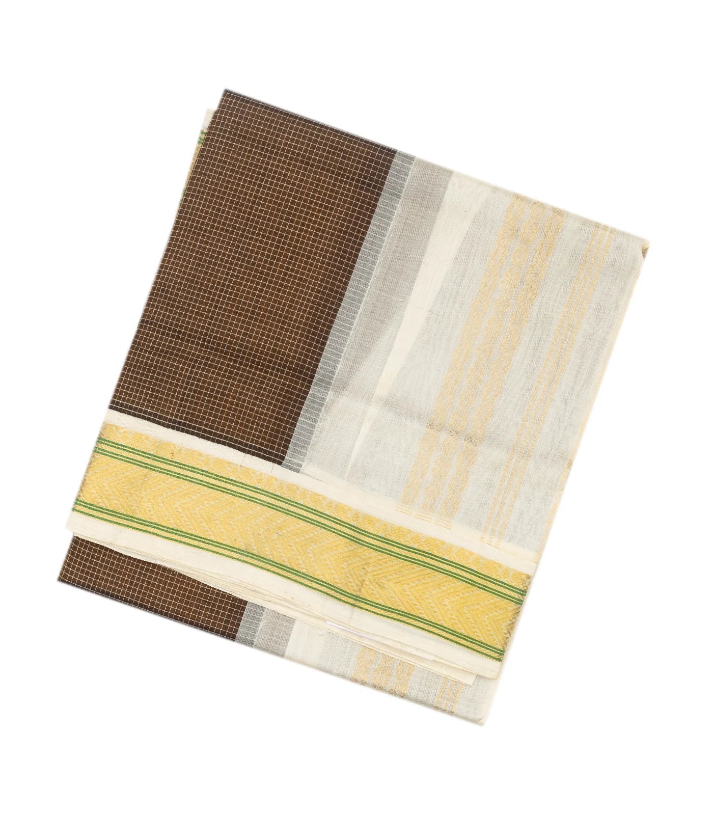 RmKV Dark Olive Handloom Silk Cotton Saree With Checks