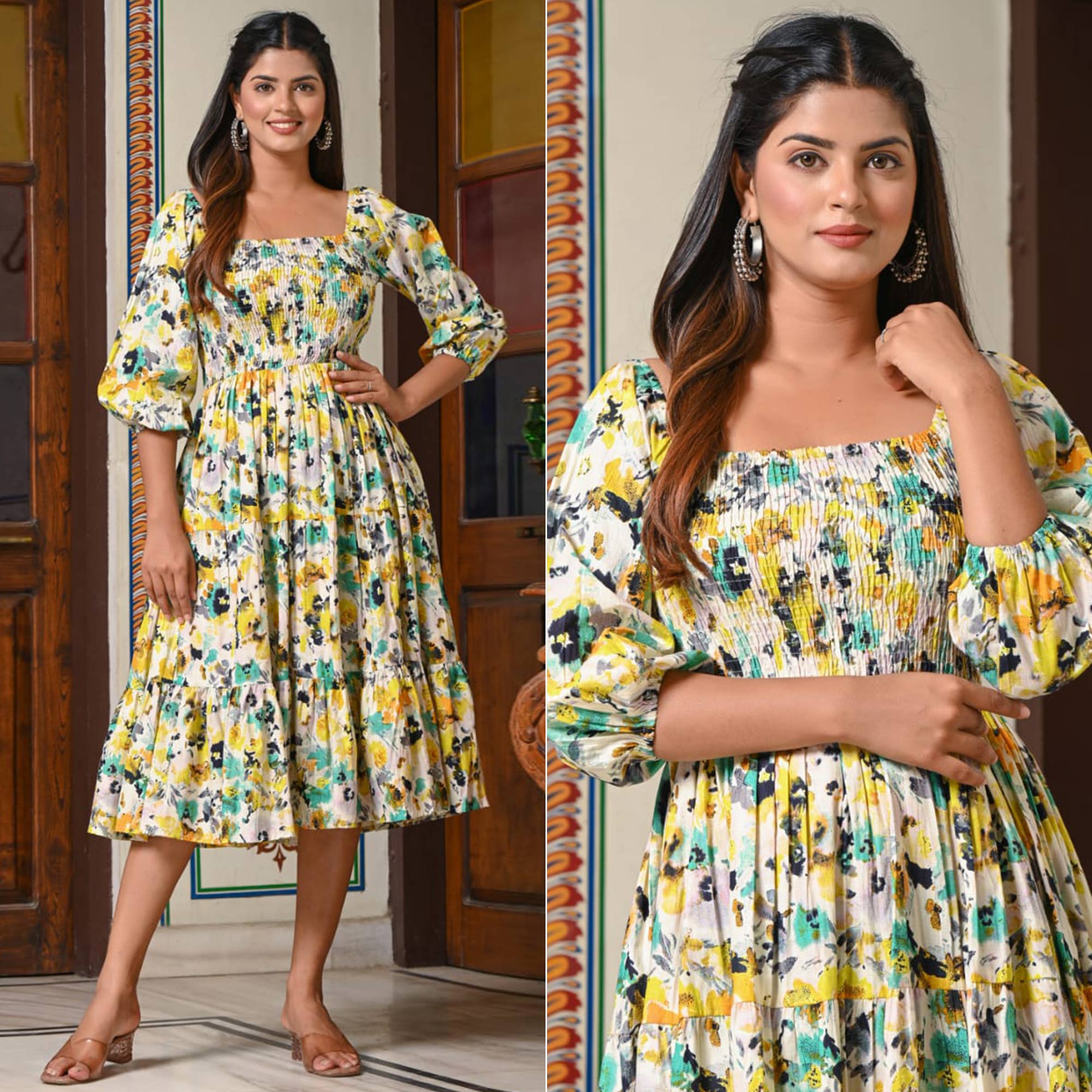 Peachmode Multicolor Floral Printed Pure Cotton Dress