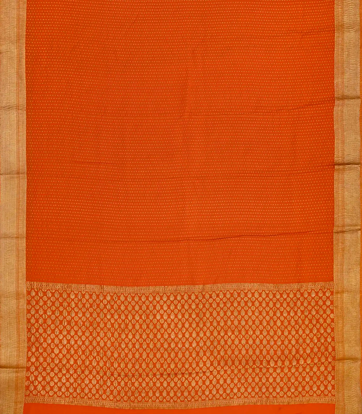RmKV Orange Mysore Crepe Silk Saree With Floral Motifs & Zari Border - view 5