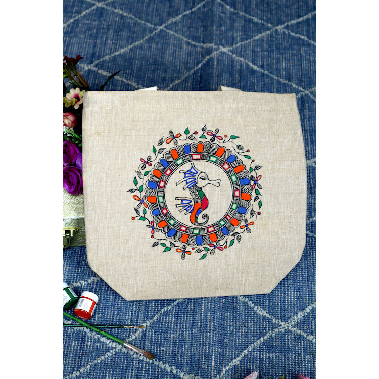 DIORAMA DESIGNS Beige - Nature's Palette Handpainted Cotton Jute Tote Bag - view 2