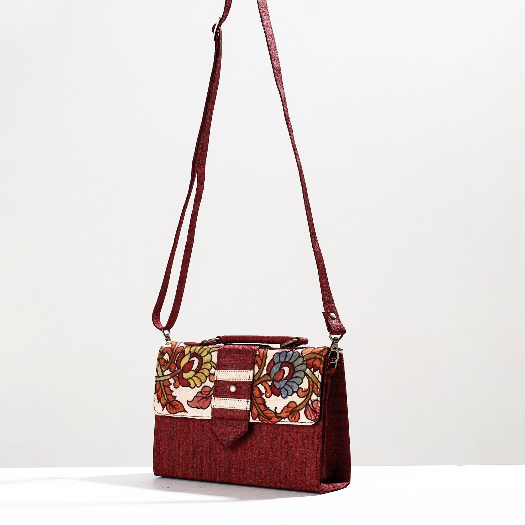 DWARAKA PLUS Brown - Handpainted Kalamkari Natural Dyed Ghicha Silk Sling Bag - view 2