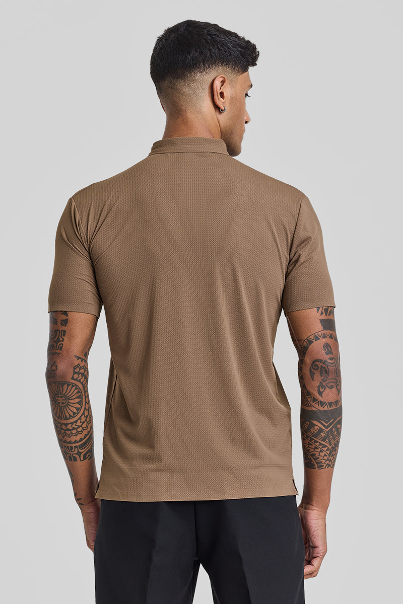 SNITCH Light Brown Textured Polo T-Shirt - view 6