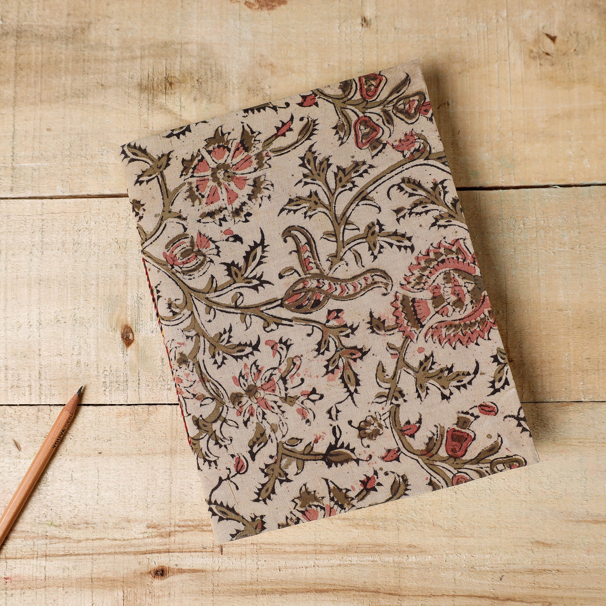 BINDAAS UNLIMITED Beige - Kalamkari Fabric Cover Handmade Paper Notebook (9 x 7 in)