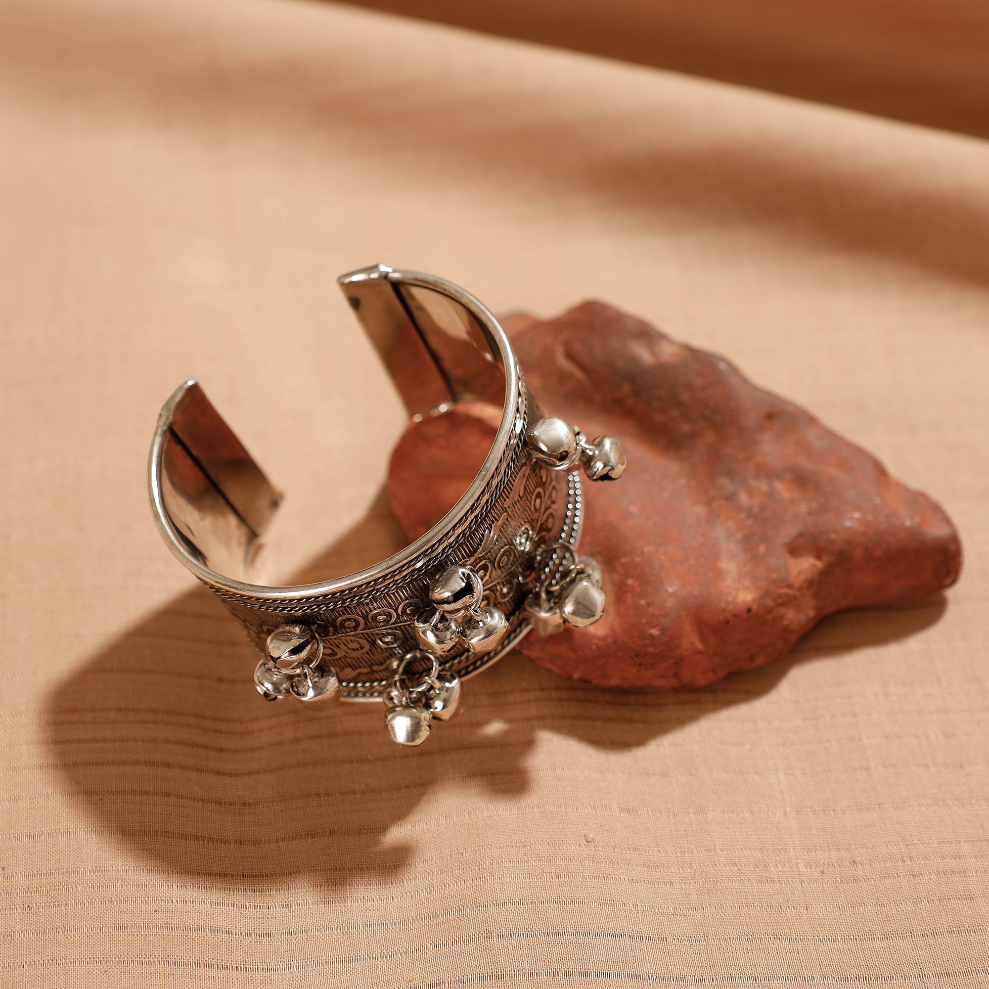 WHITE RIVER STORIES Antique Finish Oxidised German Silver Bangle / Cuff Bracelet (Adjustable) - view 2
