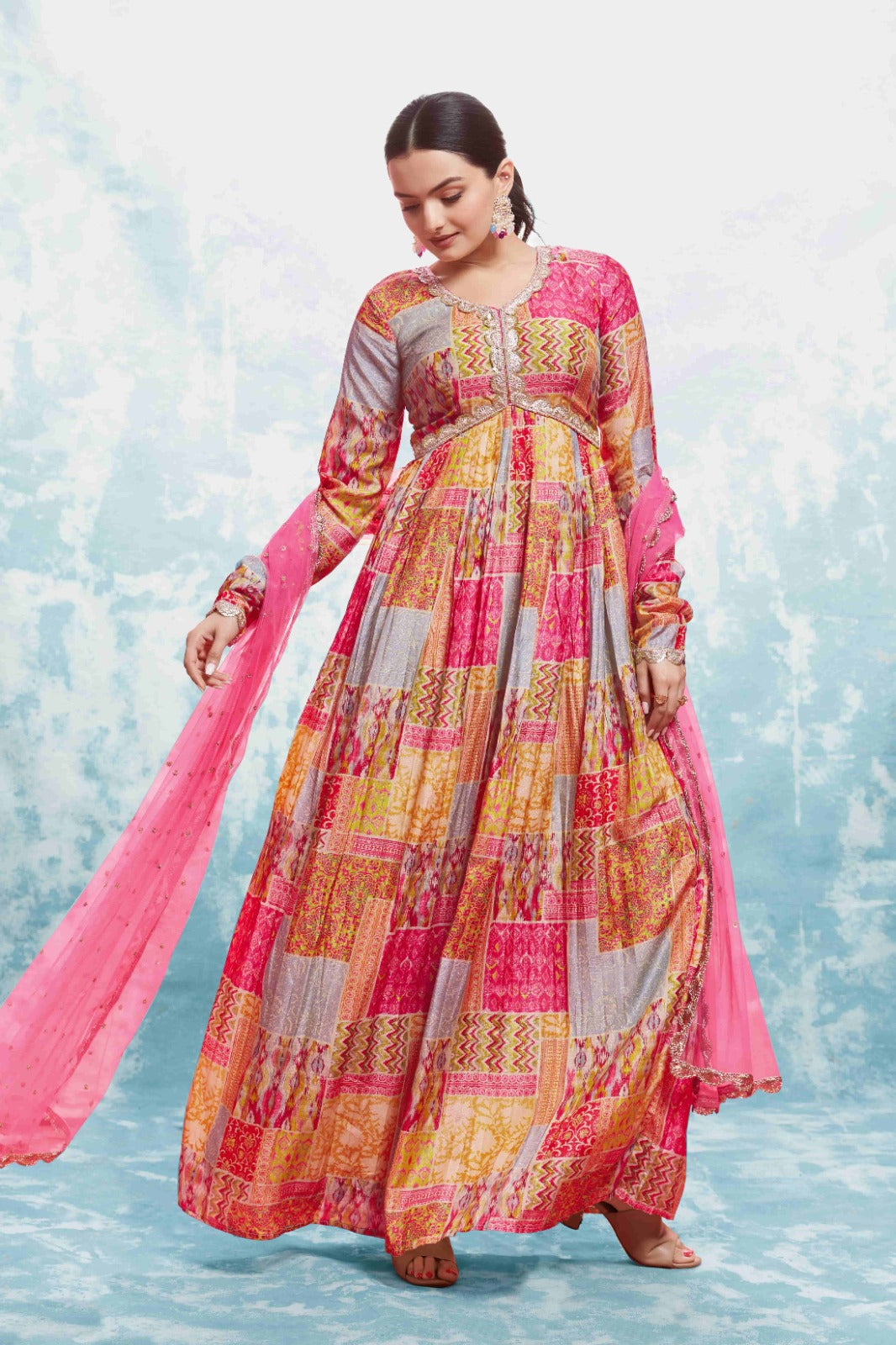 ClothsVilla Multi-Color Muslin Printed & Embroidered Suit Set | Fully Stitched & Ready to Wear - view 5
