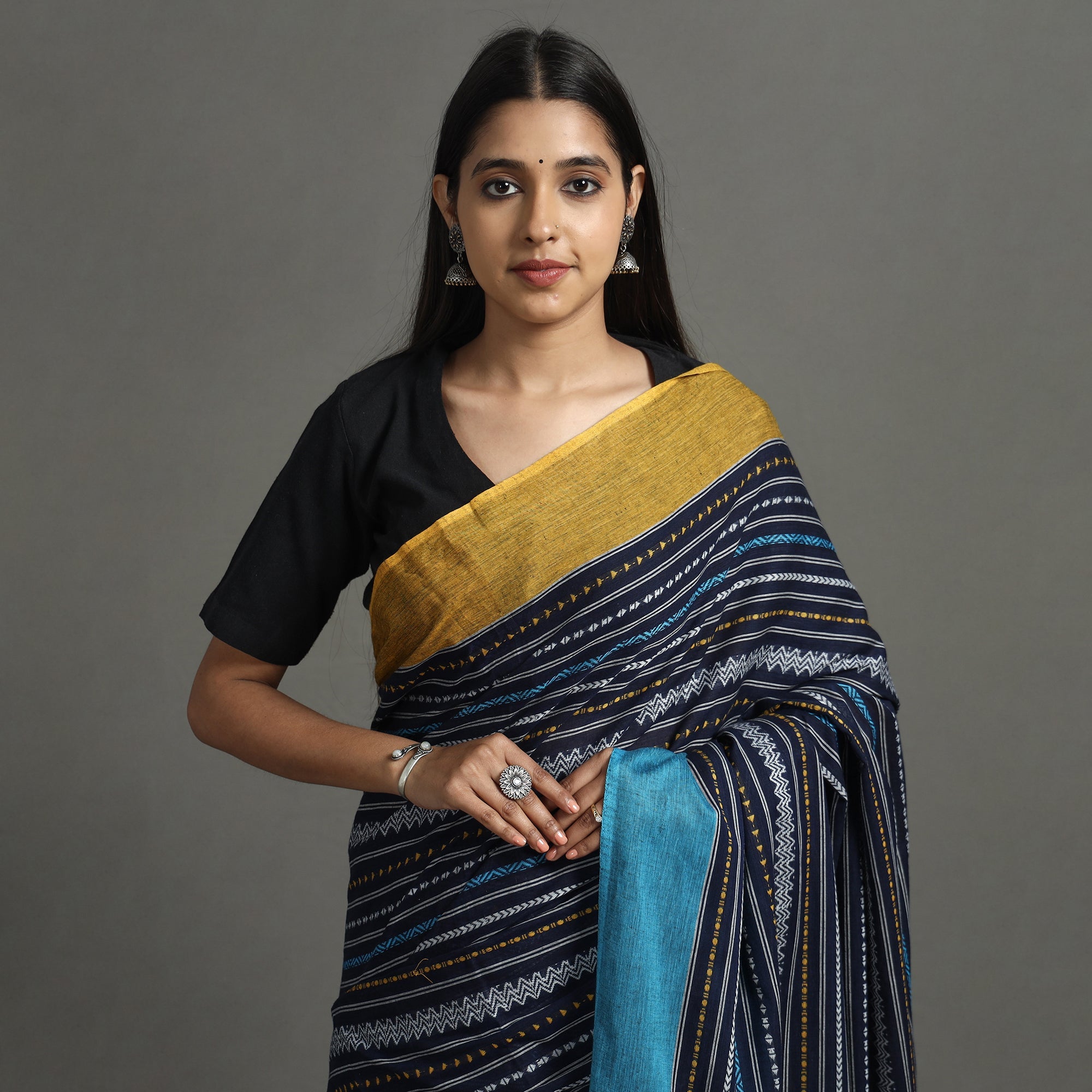 KHUSHBASH - HAPPY LOOM OF EAST Blue - Begampuri Handloom Cotton Saree - view 4