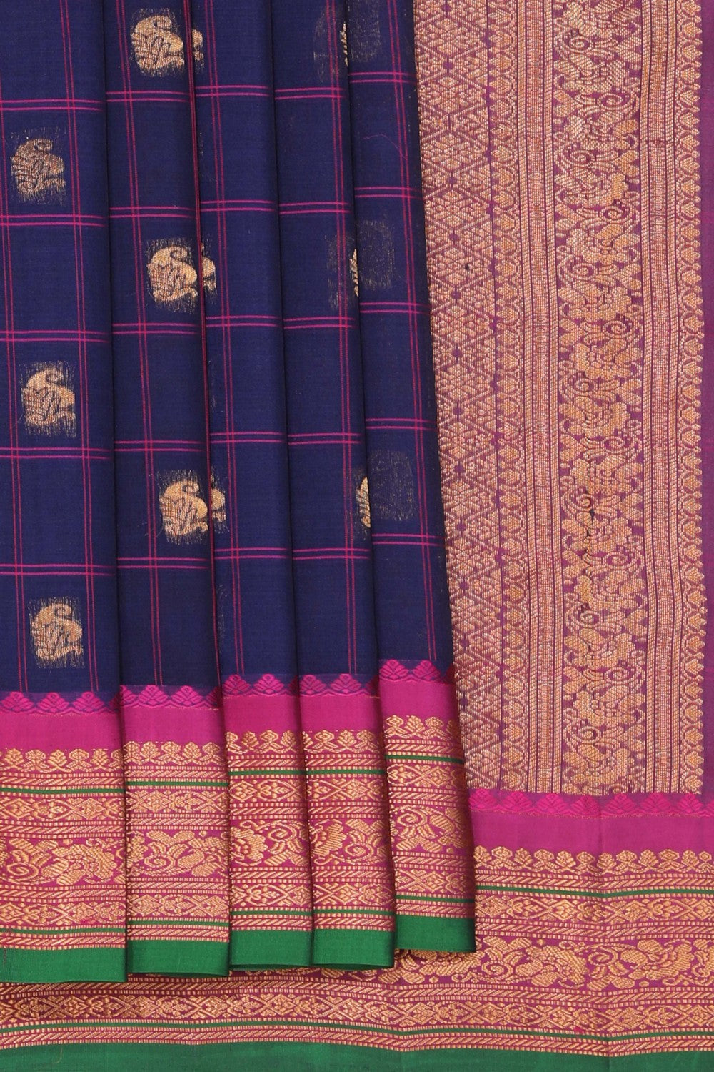 Kalanjali Gadwal Silk Green Kattam Saree – Women's