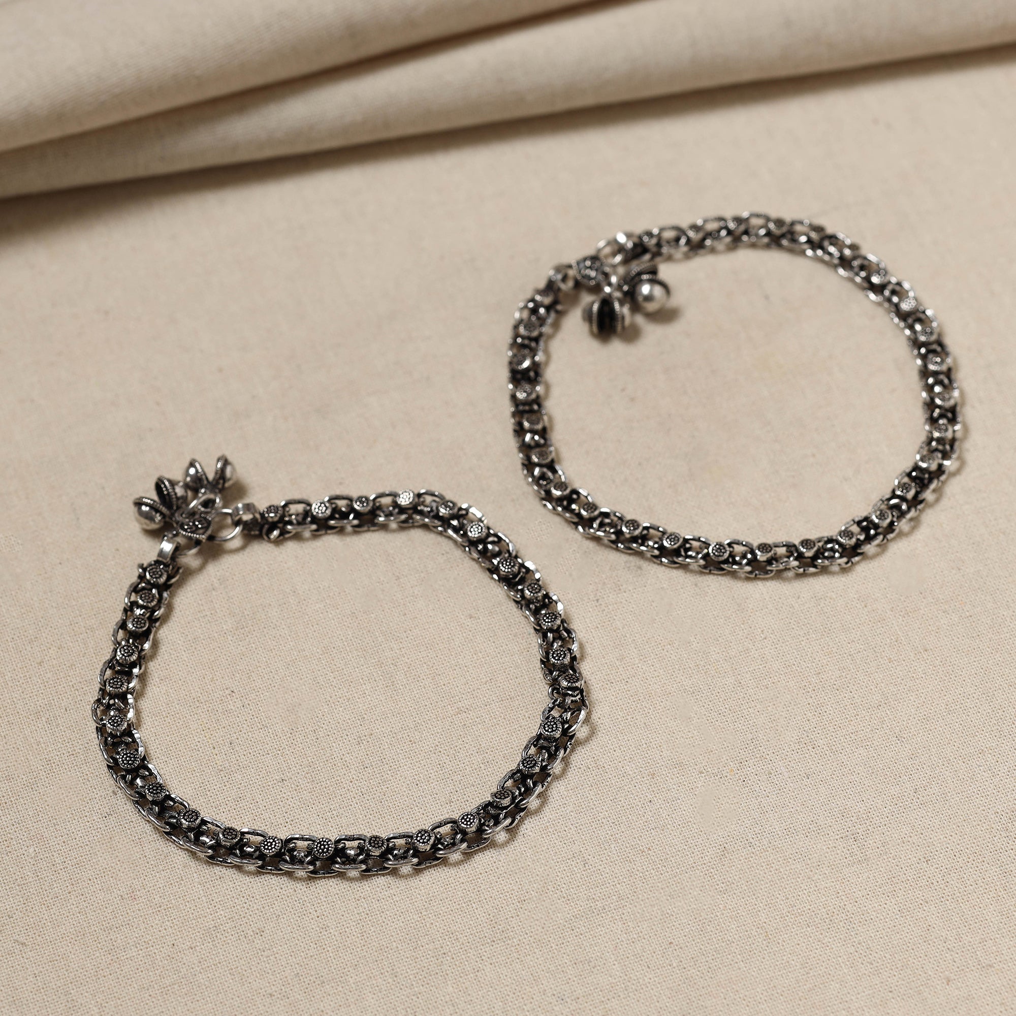 WHITE RIVER STORIES Antique Finish Oxidised German Silver Payal (pair)