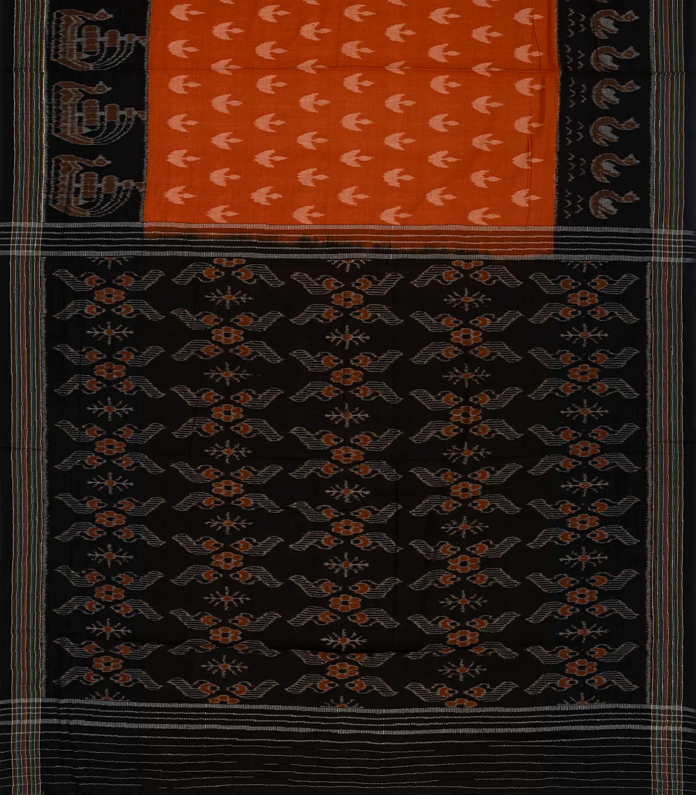 RmKV Rust Handloom Orissa Cotton Saree With Contrast Black Border - view 2