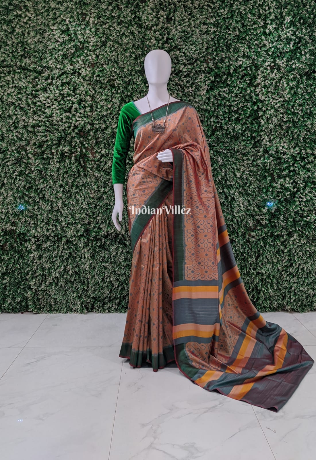 IndianVillèz Beige Color Odisha Ikat Contemporary Silk Saree