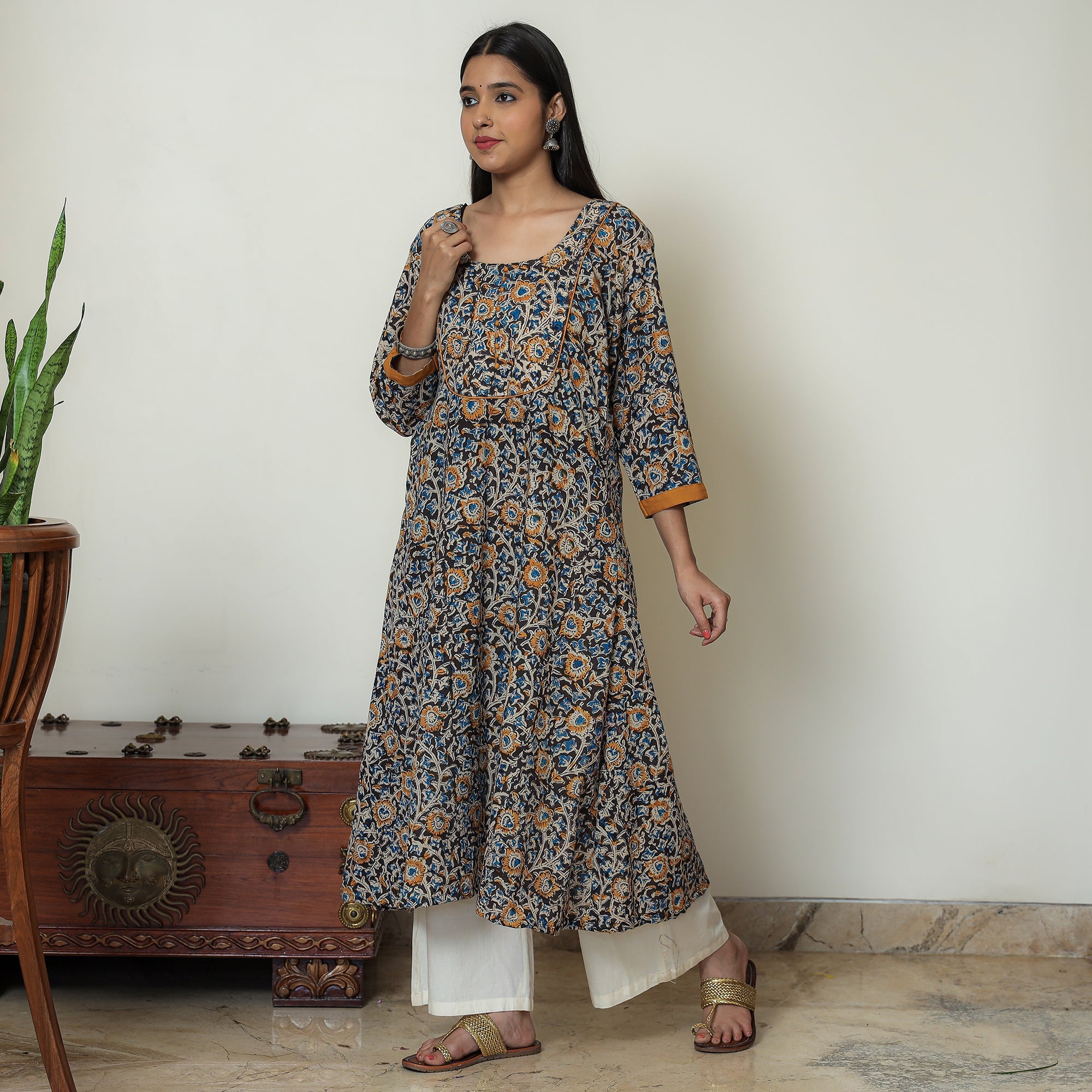 ITOKRI CASUALS Black - Hand Block Print Cotton A-Line Kalamkari Kurta 18 - view 3
