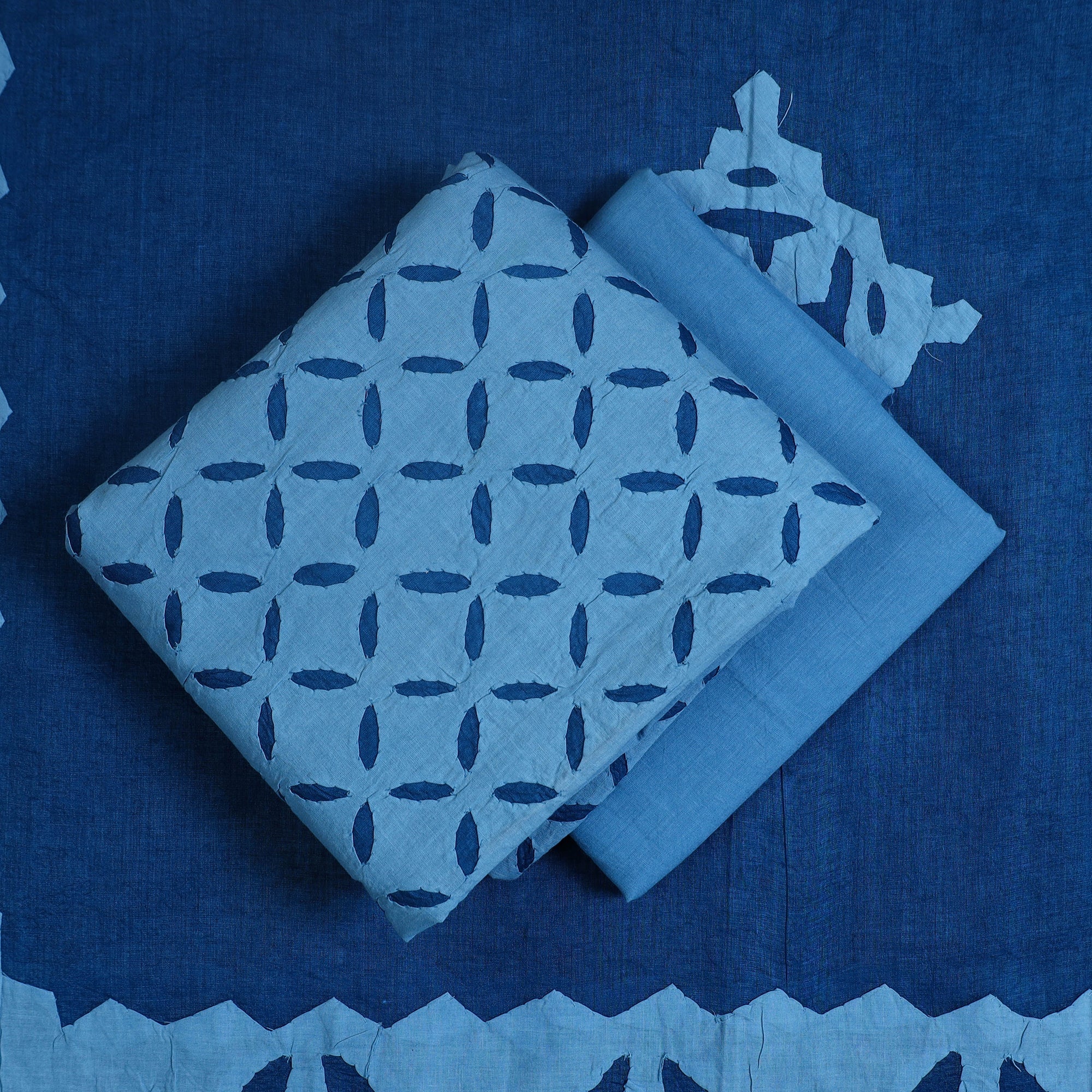 SHADES OF MARUDHARA Blue - 3pc Cut Work Cotton Barmer Applique Dress Material 08 - view 2