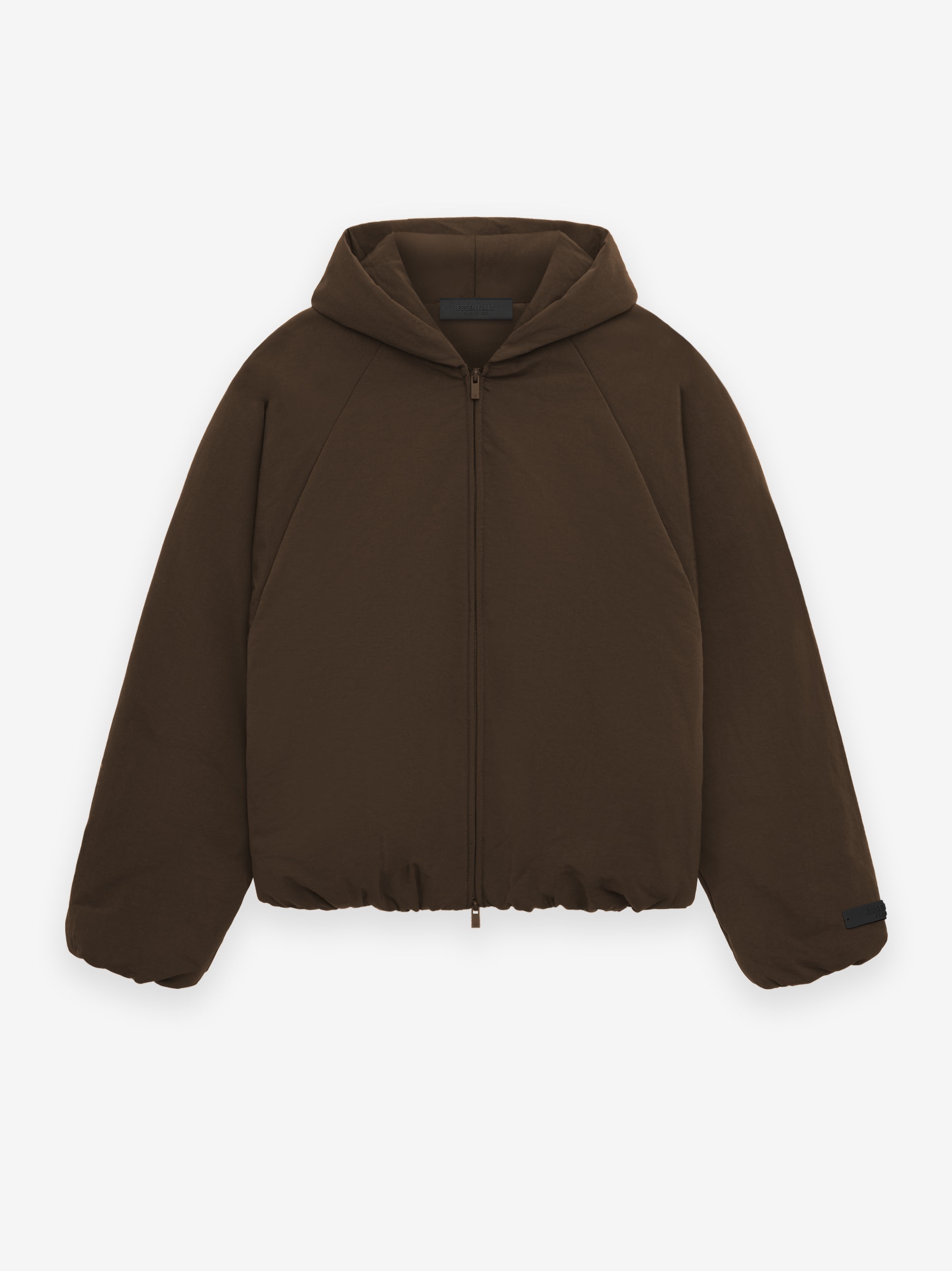 ESSENTIALS Military Nylon Hooded Bomber – Brown