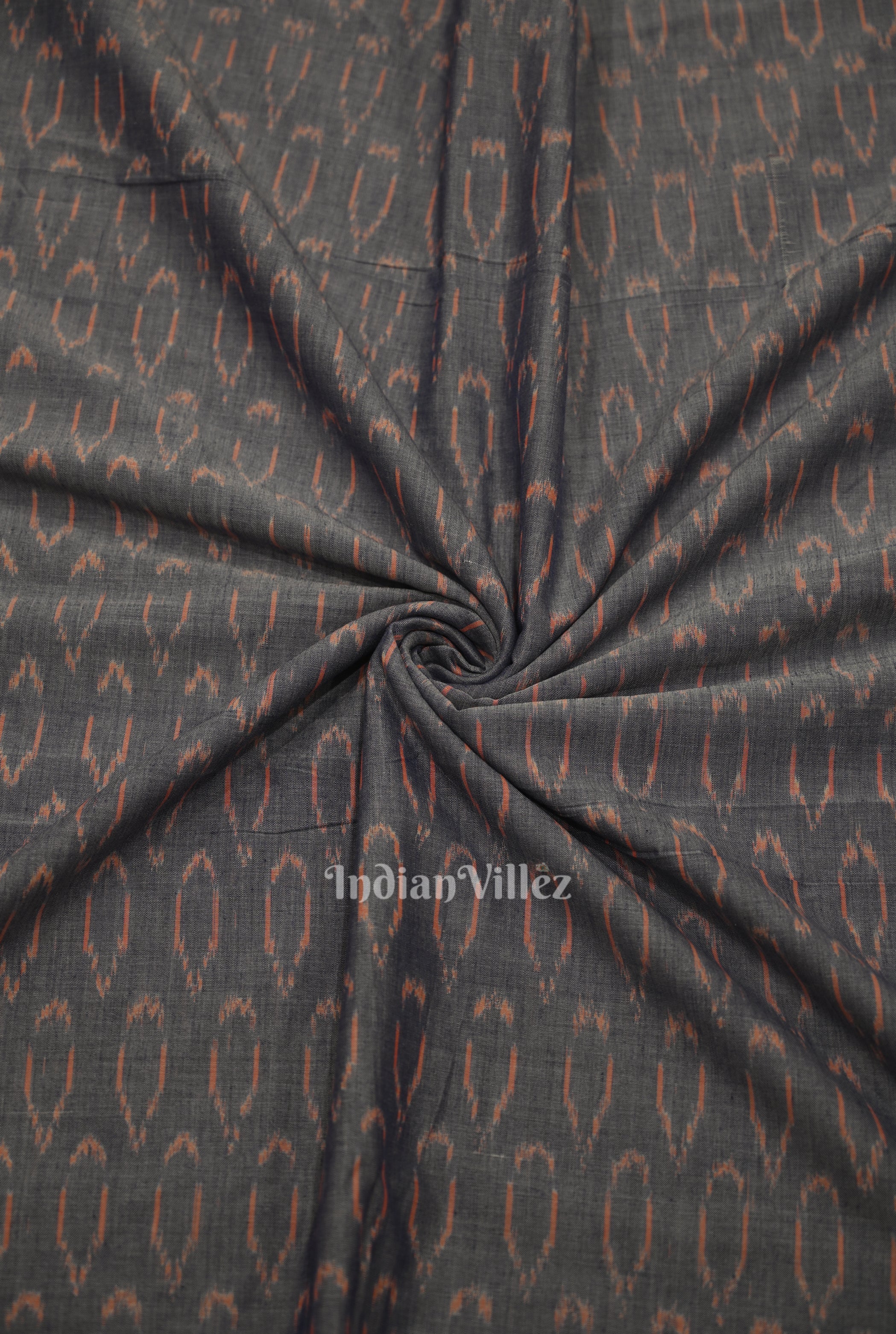 IndianVillèz Cement Gray Geometric Pochampally Ikat Cotton Fabric