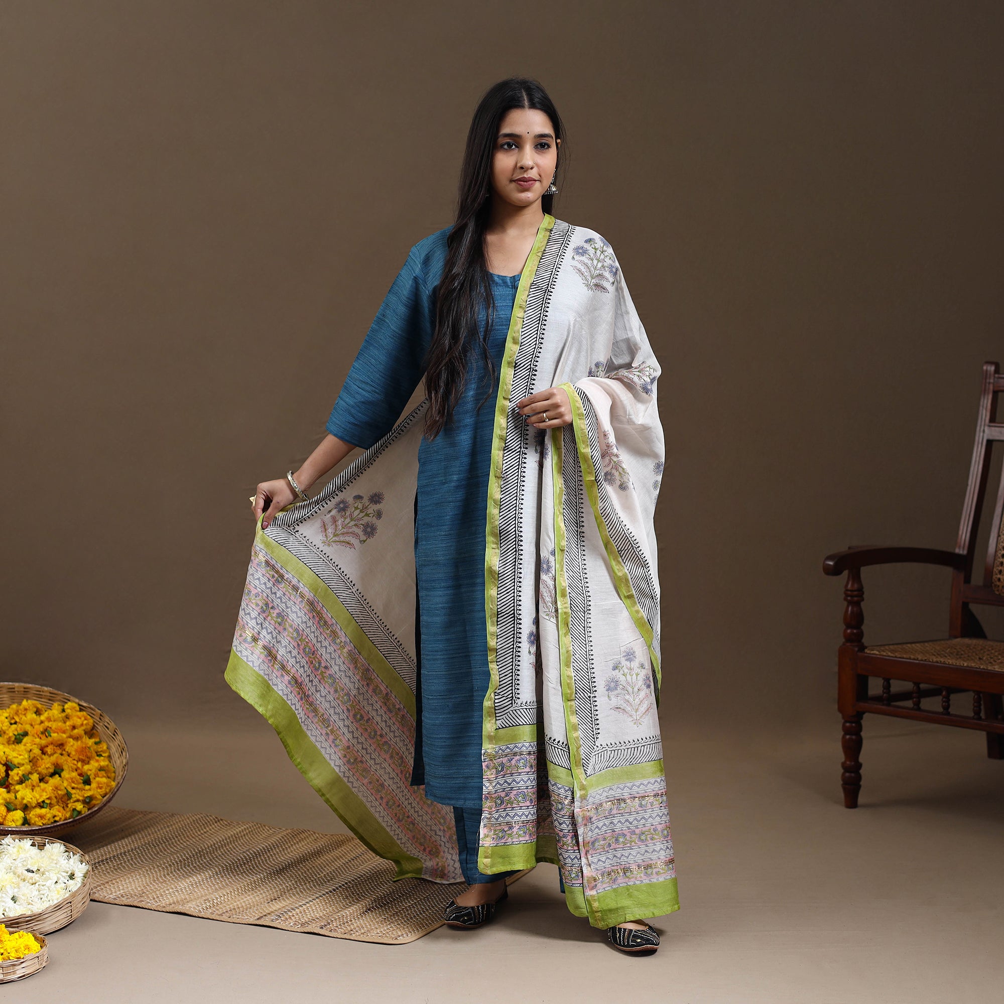 ITOKRI CASUALS Blue - Bhagalpuri Handloom Desi Tussar Silk Kurta Set 18