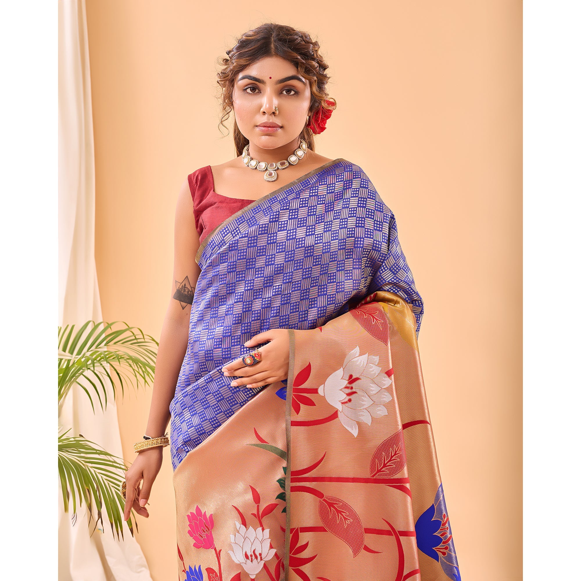 TASARIKA COUTURE Blue - Fulrani Violet Paithani Silk Handwork Saree - view 3